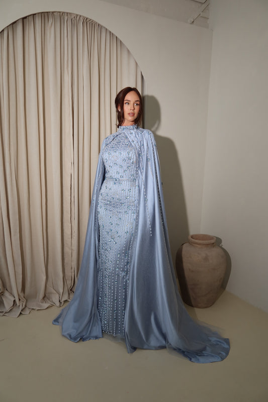 Kira Modest Long Sleeve Cape Maxi Evening