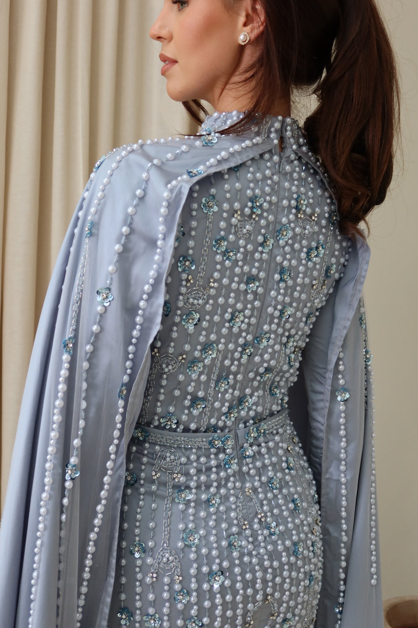 Kira Modest Long Sleeve Cape Maxi Evening