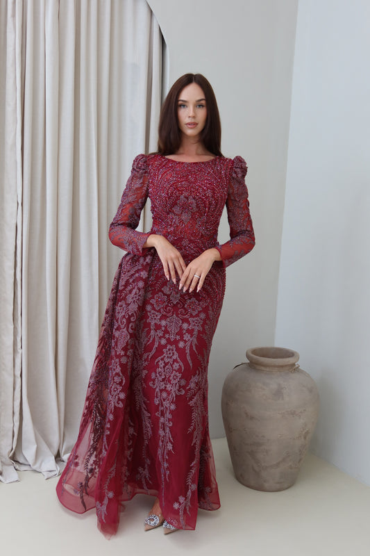 Mara Dark Red Mermaid long sleeve Evening Dress