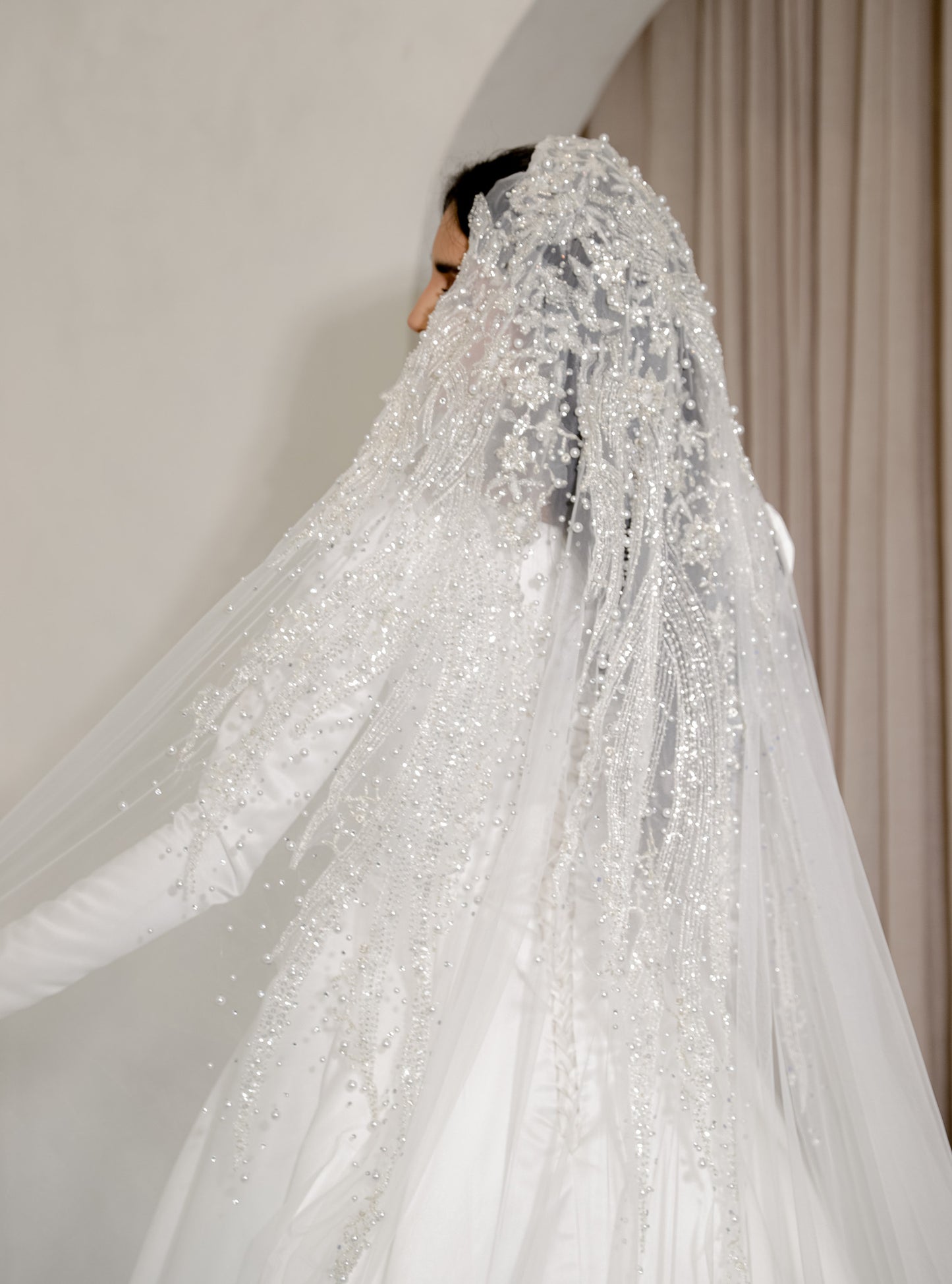 Eline beaded and pearl wedding Veil