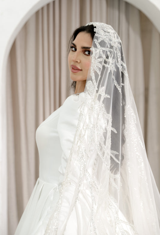 Elsa Champagne beaded wedding Veil