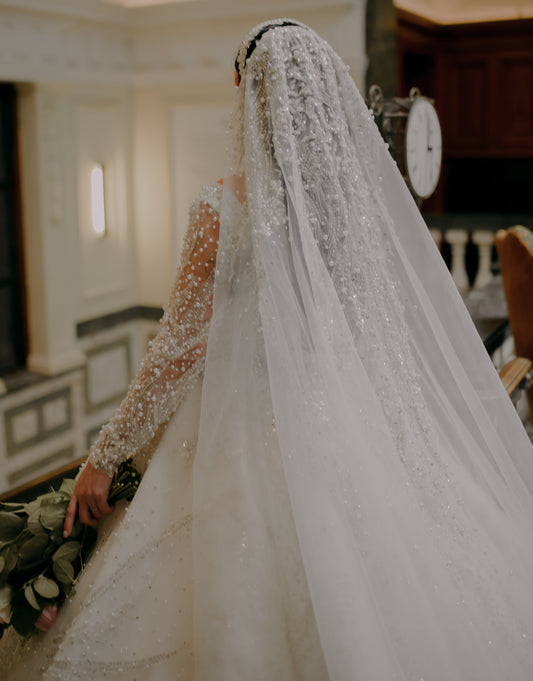 Eline beaded and pearl wedding Veil