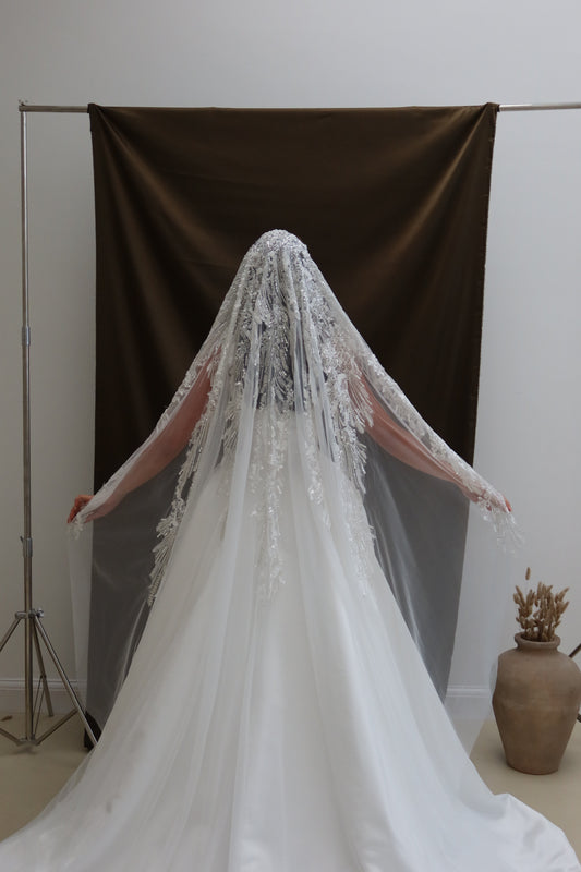 Dina Beaded Ivory gradient wedding veil