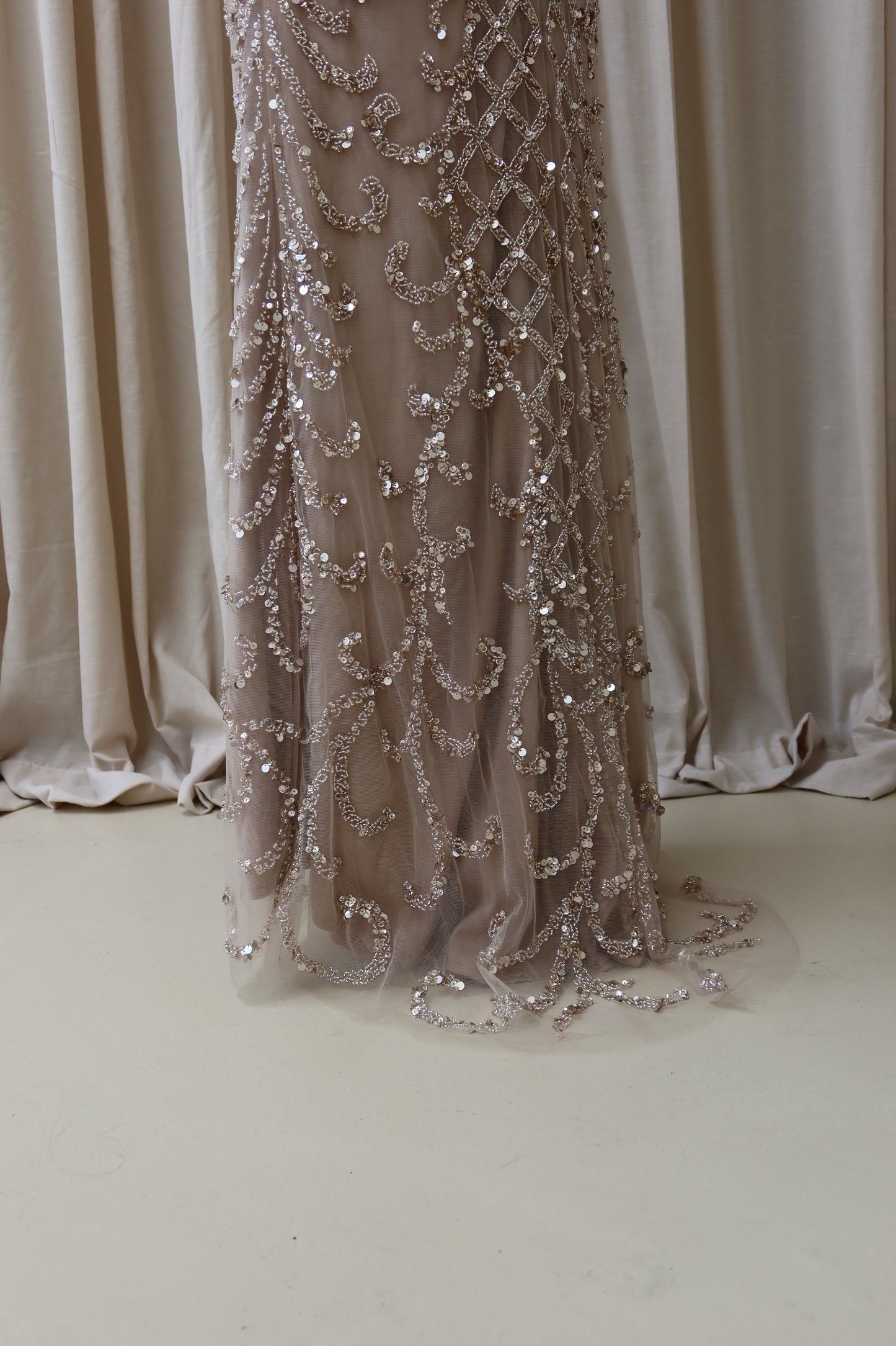 Mira Champagne Long Sleeve Maxi Evening Dress