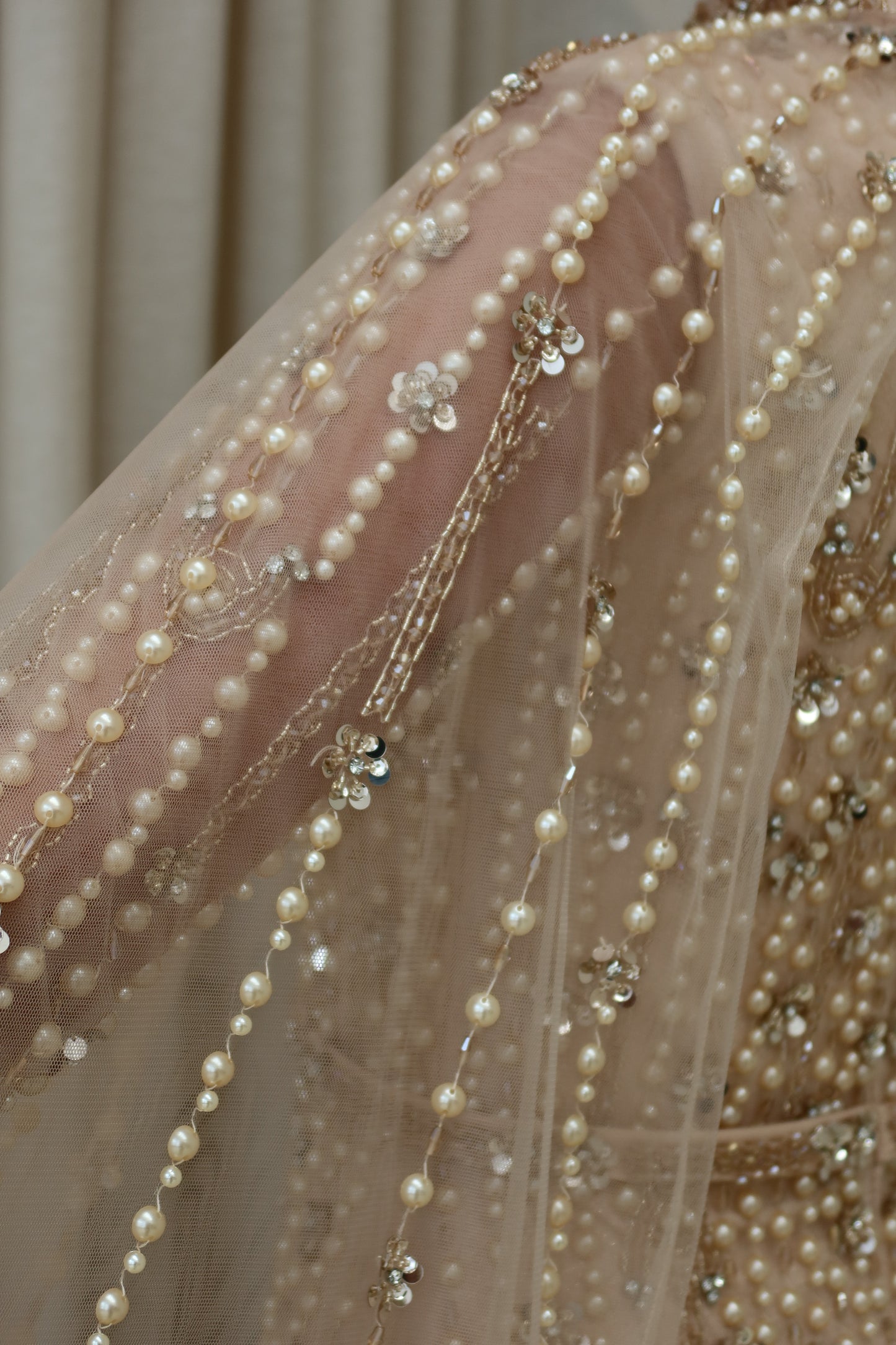 Maya Nude Long Sleeve Maxi Evening Dress