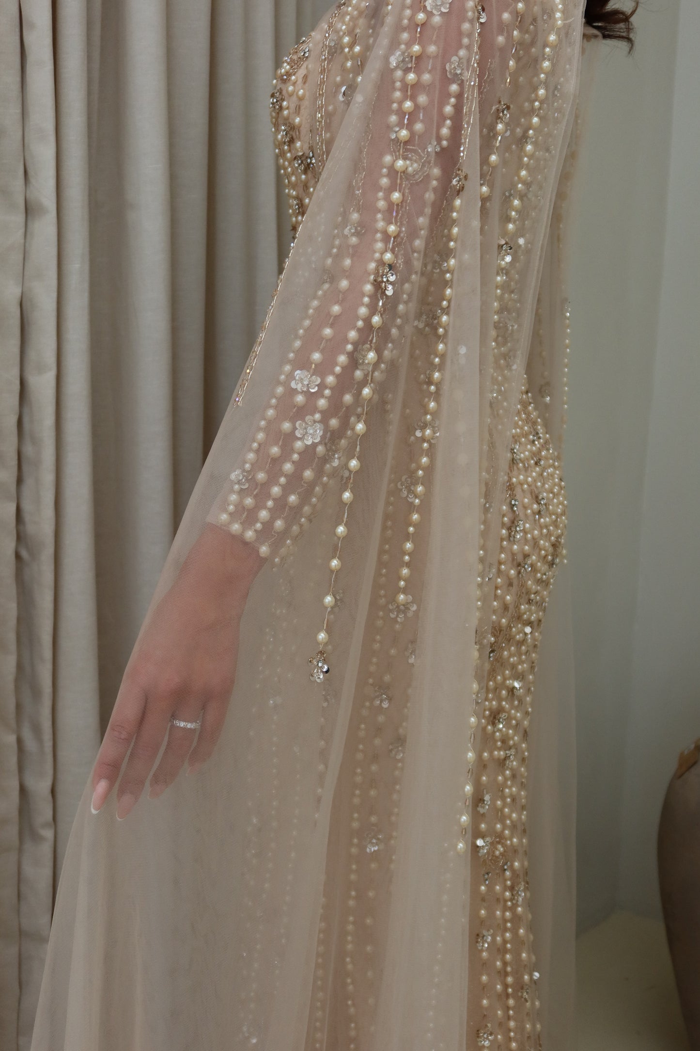 Maya Nude Long Sleeve Maxi Evening Dress