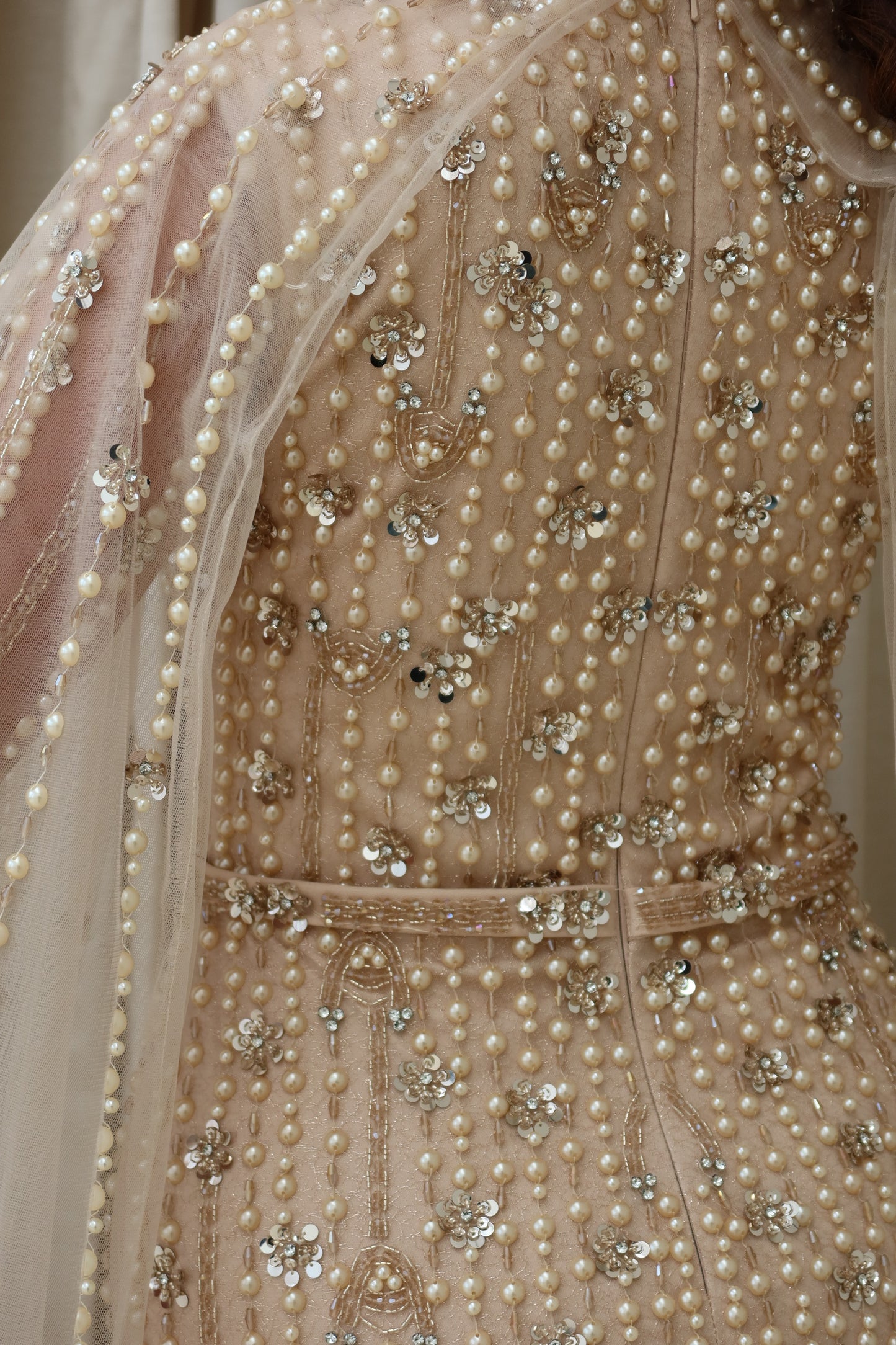 Maya Nude Long Sleeve Maxi Evening Dress