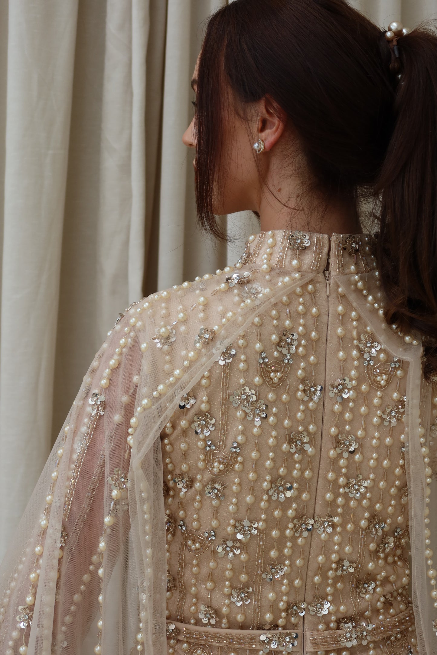 Maya Nude Long Sleeve Maxi Evening Dress