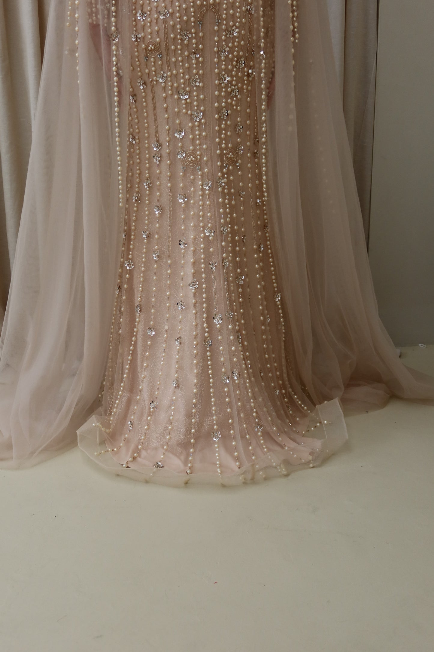 Maya Nude Long Sleeve Maxi Evening Dress