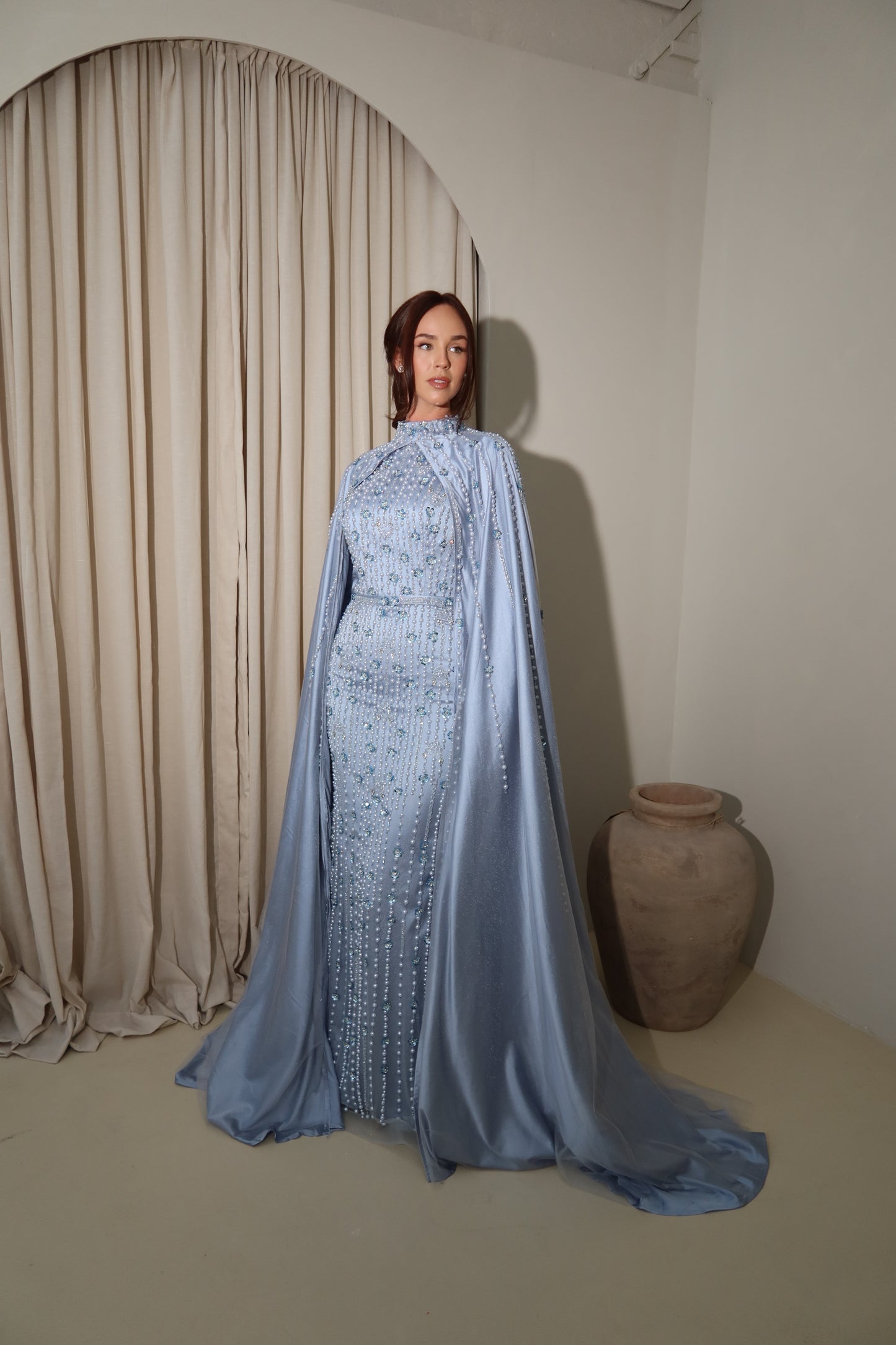 Kira Modest Long Sleeve Cape Maxi Evening