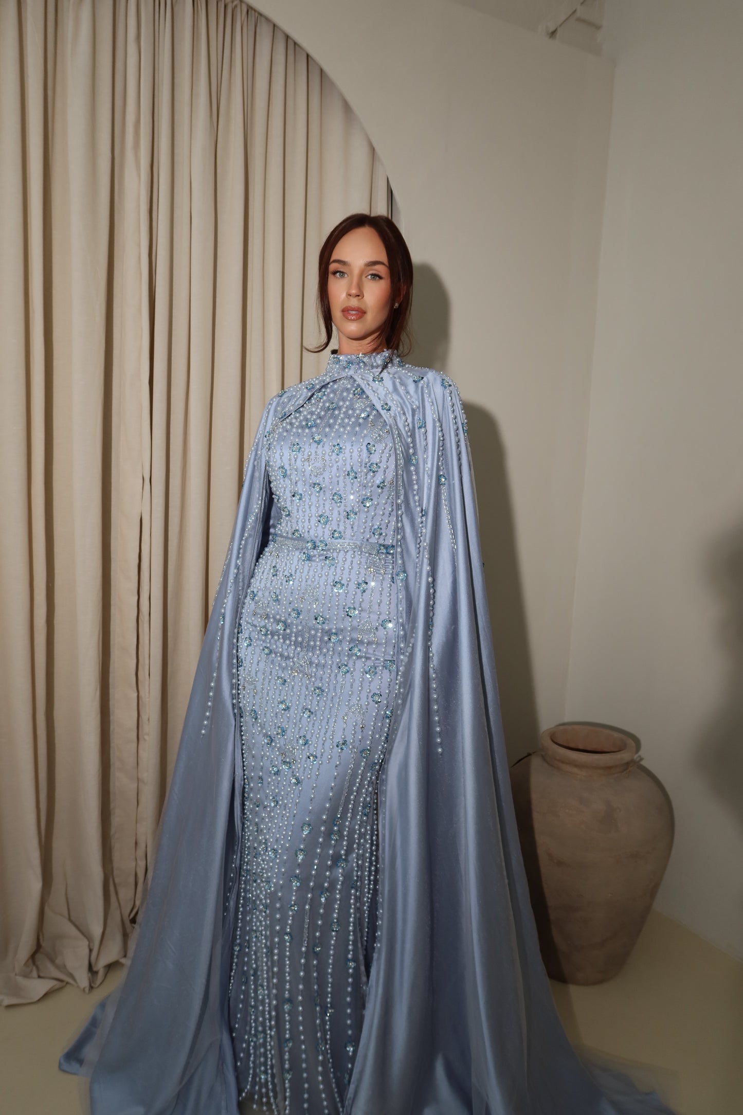 Kira Modest Long Sleeve Cape Maxi Evening