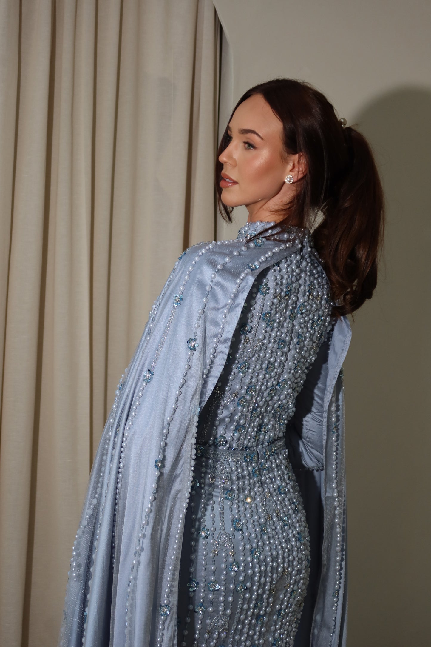 Kira Modest Long Sleeve Cape Maxi Evening