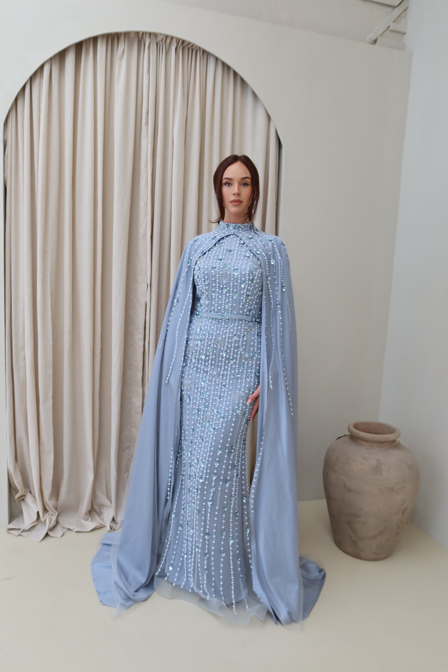 Kira Modest Long Sleeve Cape Maxi Evening