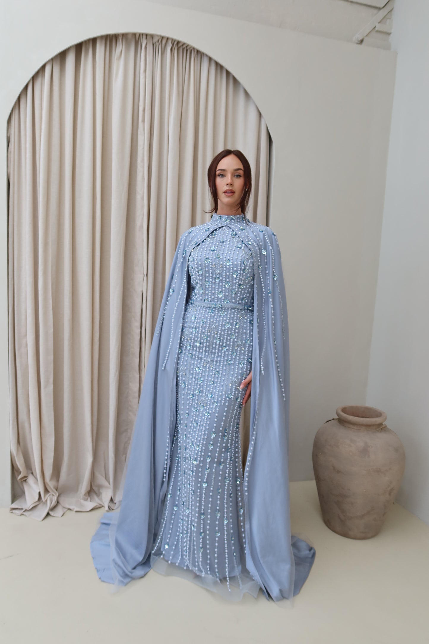 Kira Modest Long Sleeve Cape Maxi Evening