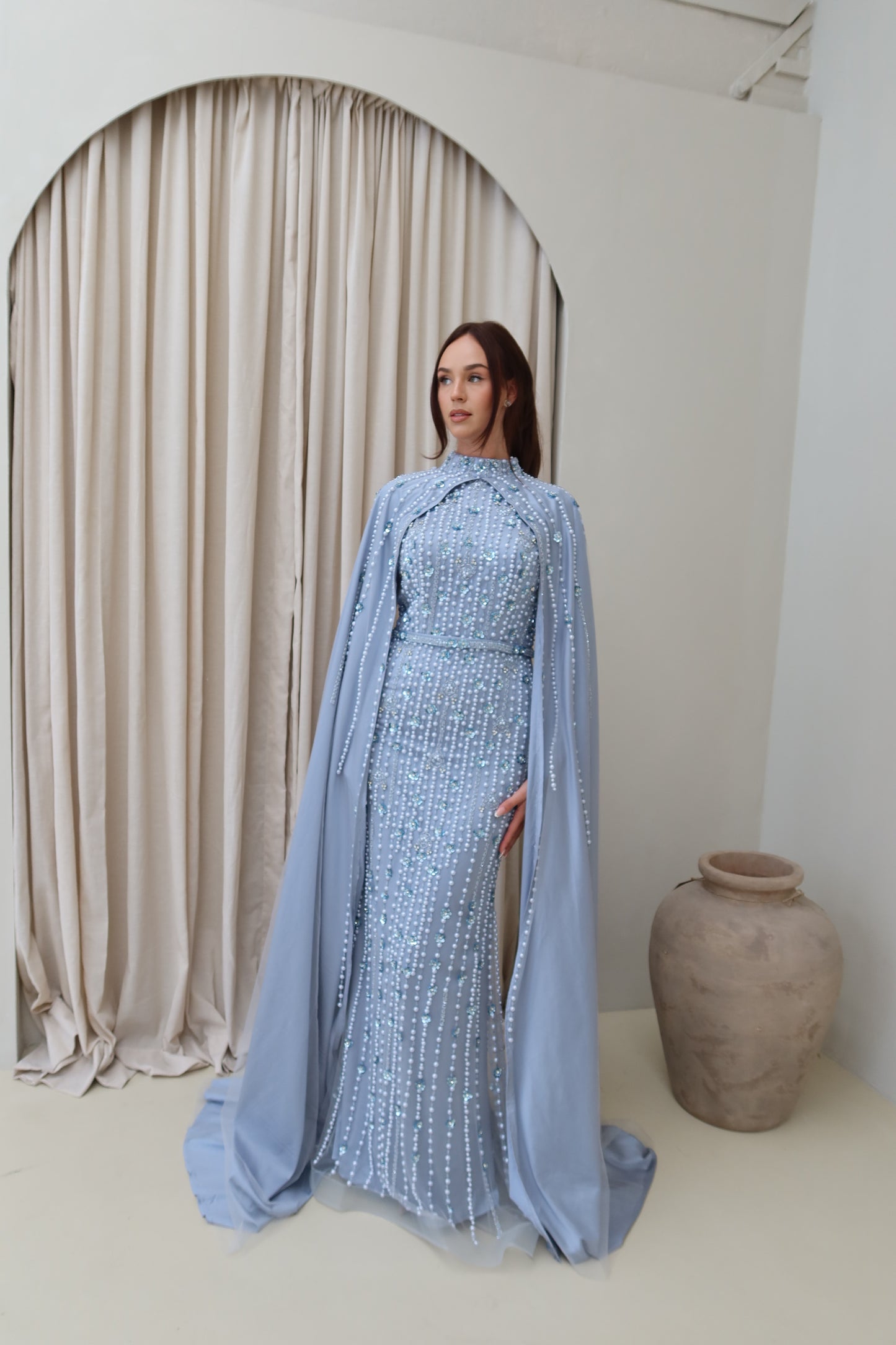 Kira Modest Long Sleeve Cape Maxi Evening