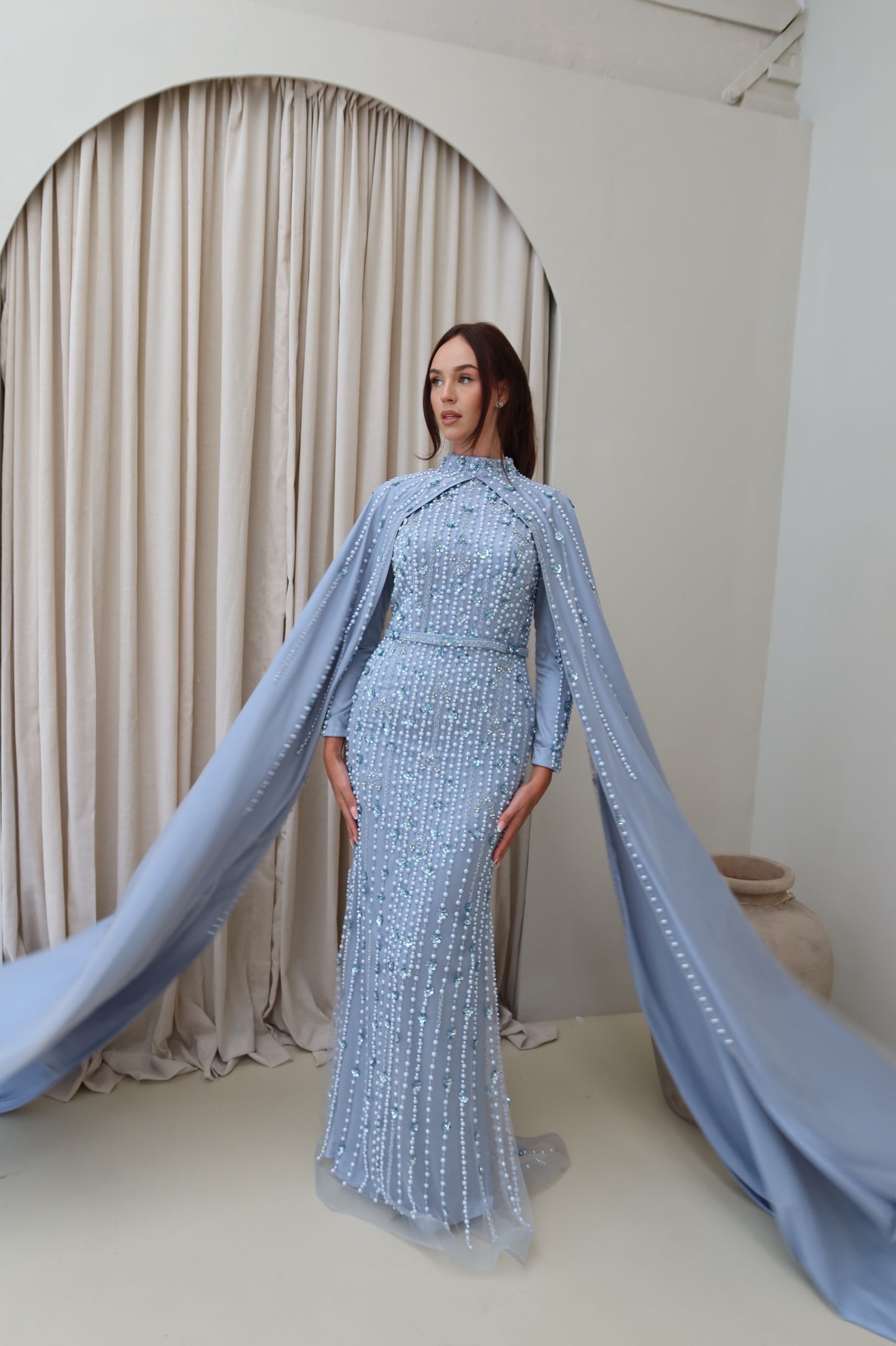 Kira Modest Long Sleeve Cape Maxi Evening