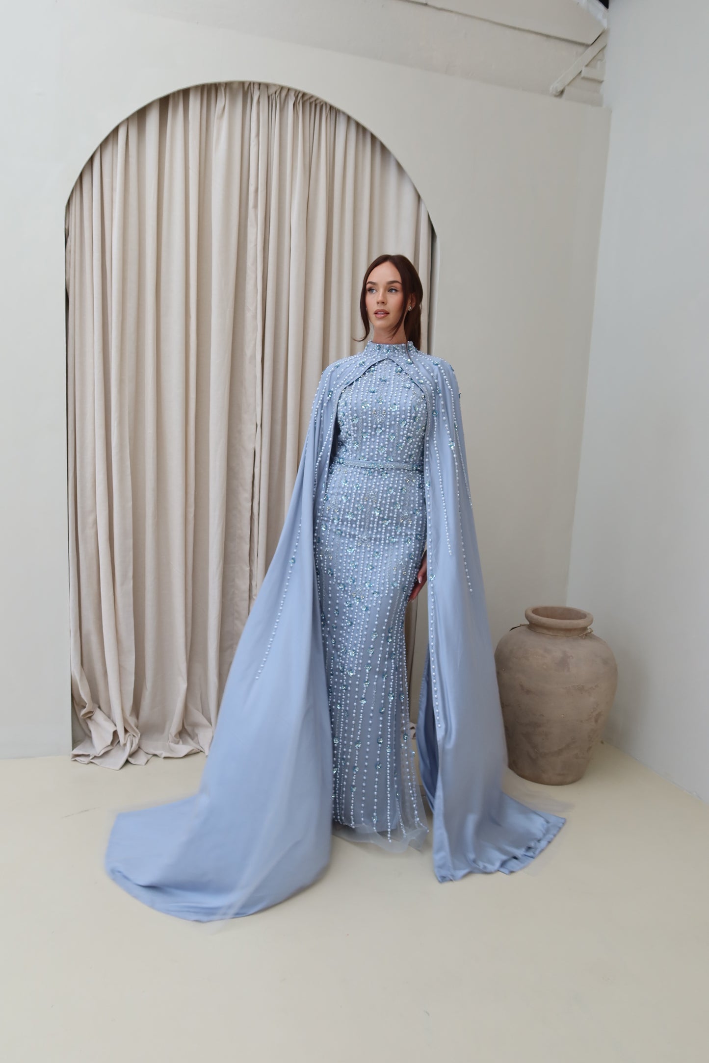 Kira Modest Long Sleeve Cape Maxi Evening