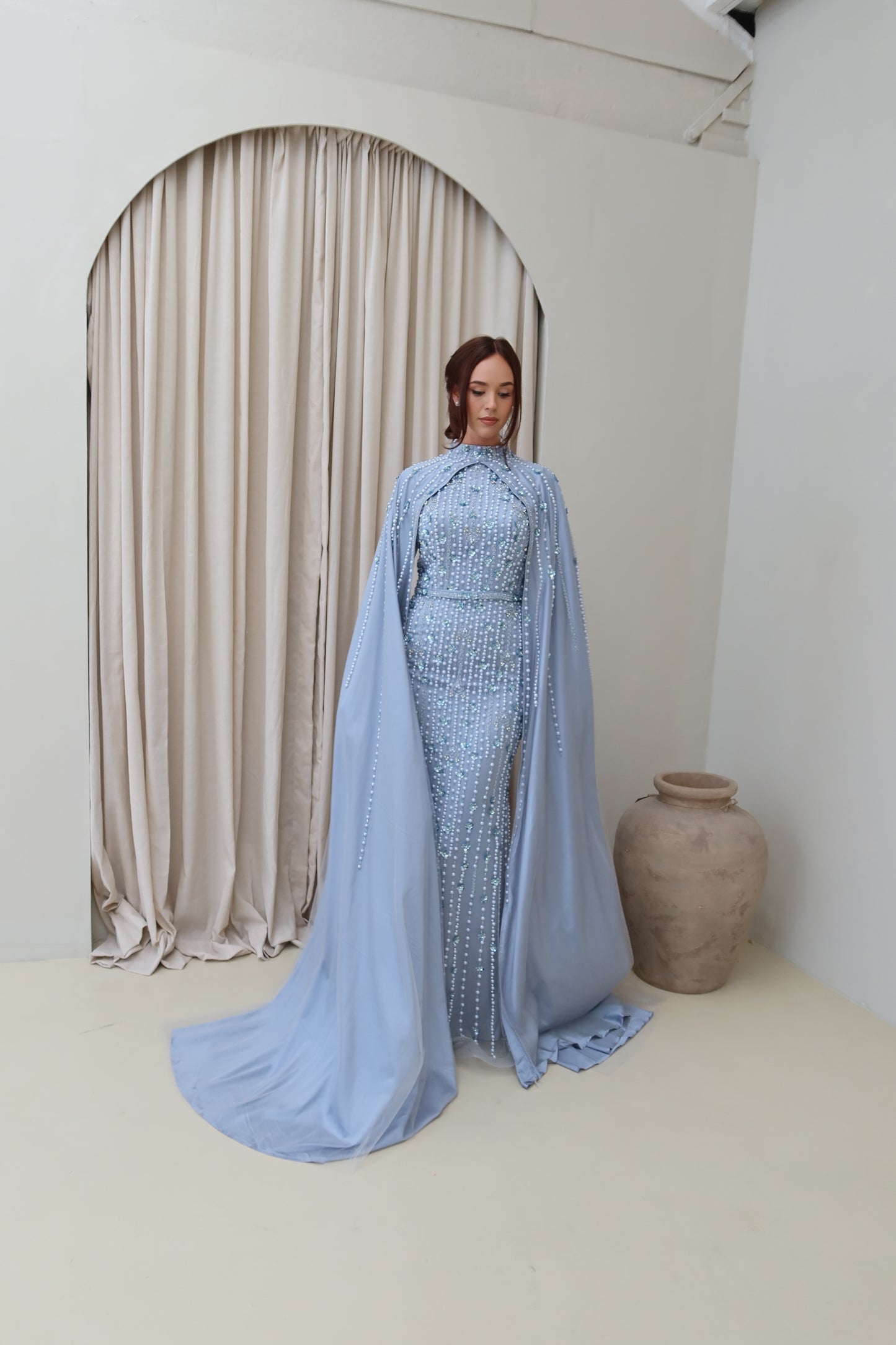 Kira Modest Long Sleeve Cape Maxi Evening