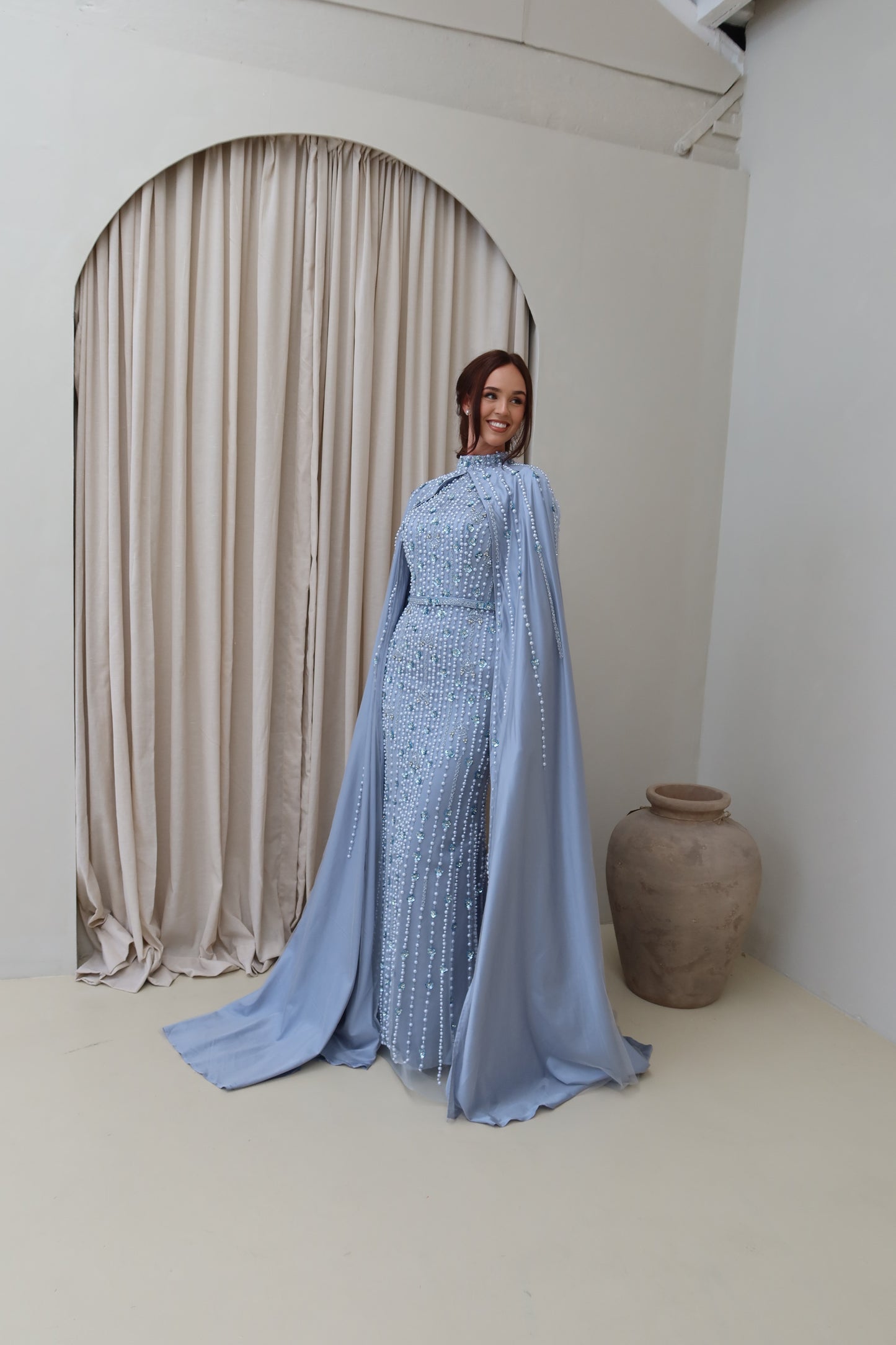 Kira Modest Long Sleeve Cape Maxi Evening