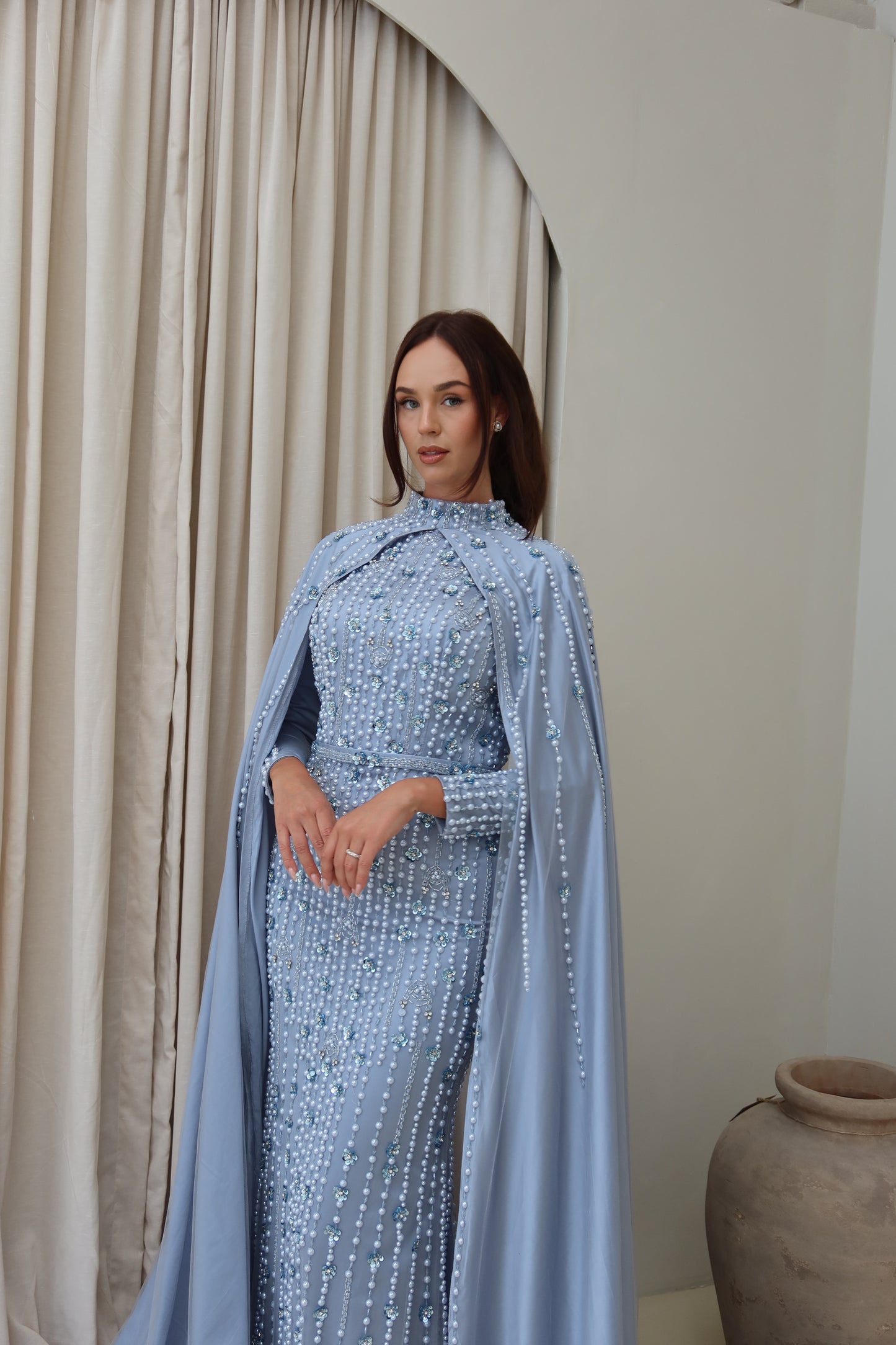 Kira Modest Long Sleeve Cape Maxi Evening