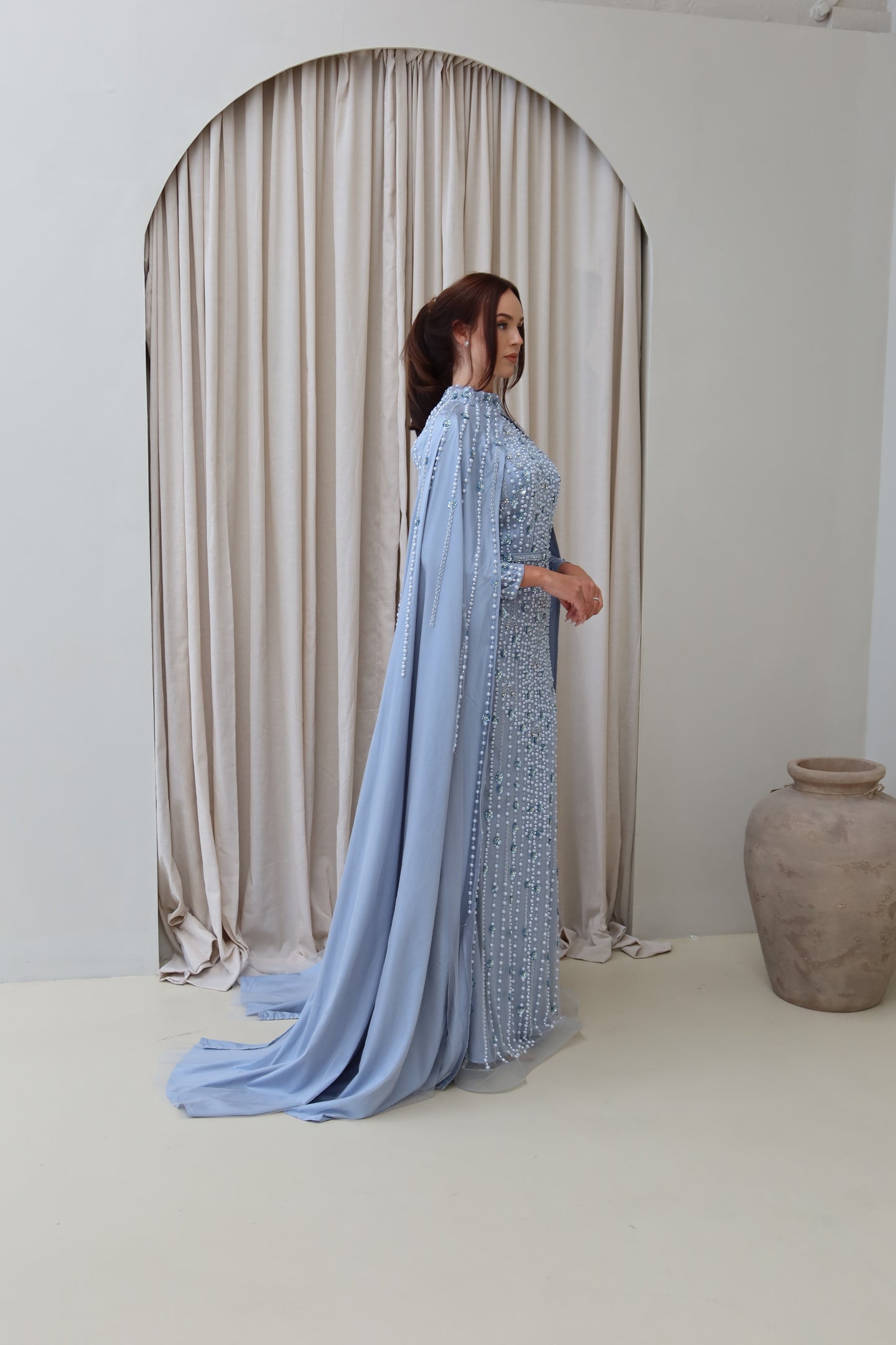Kira Modest Long Sleeve Cape Maxi Evening