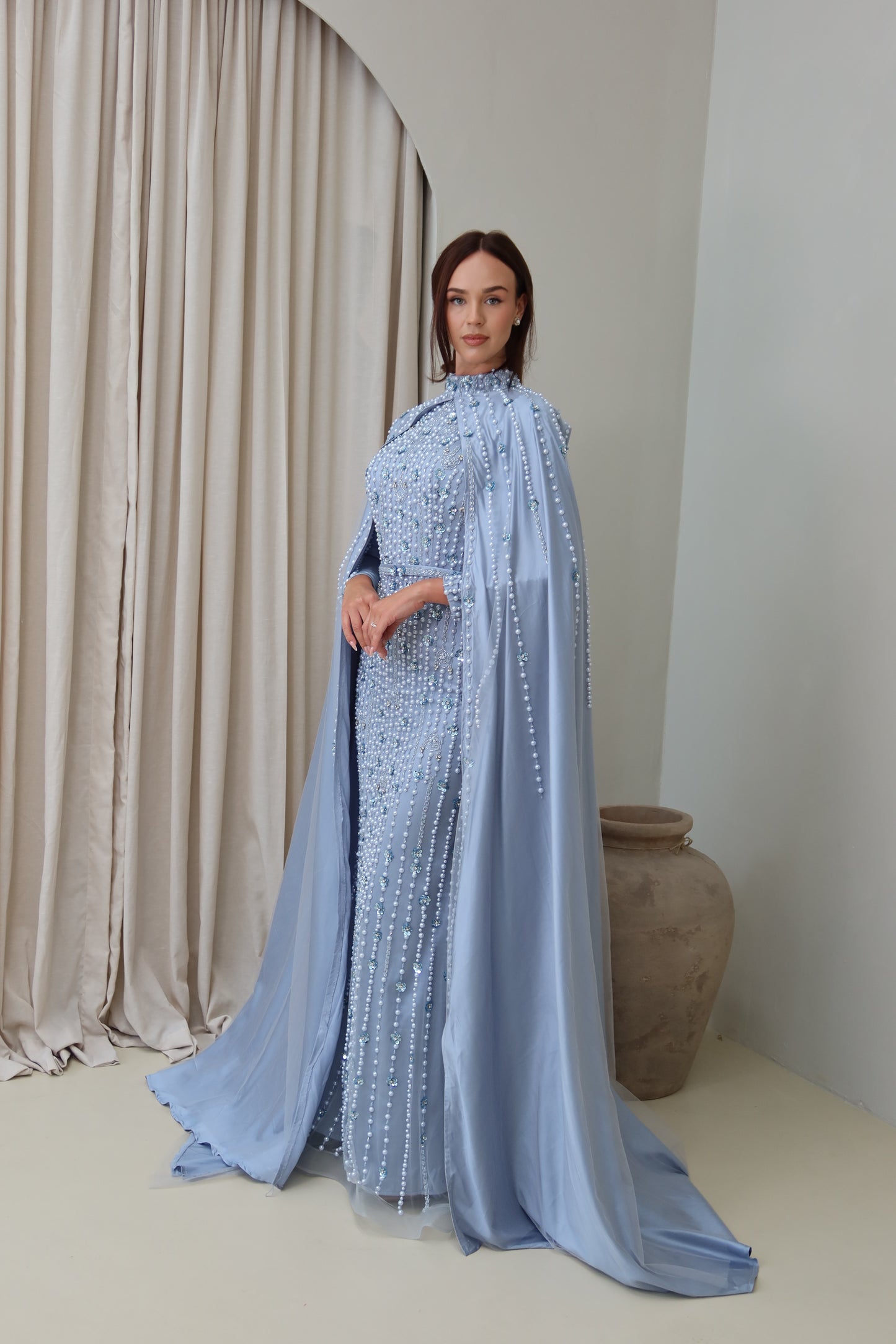 Kira Modest Long Sleeve Cape Maxi Evening
