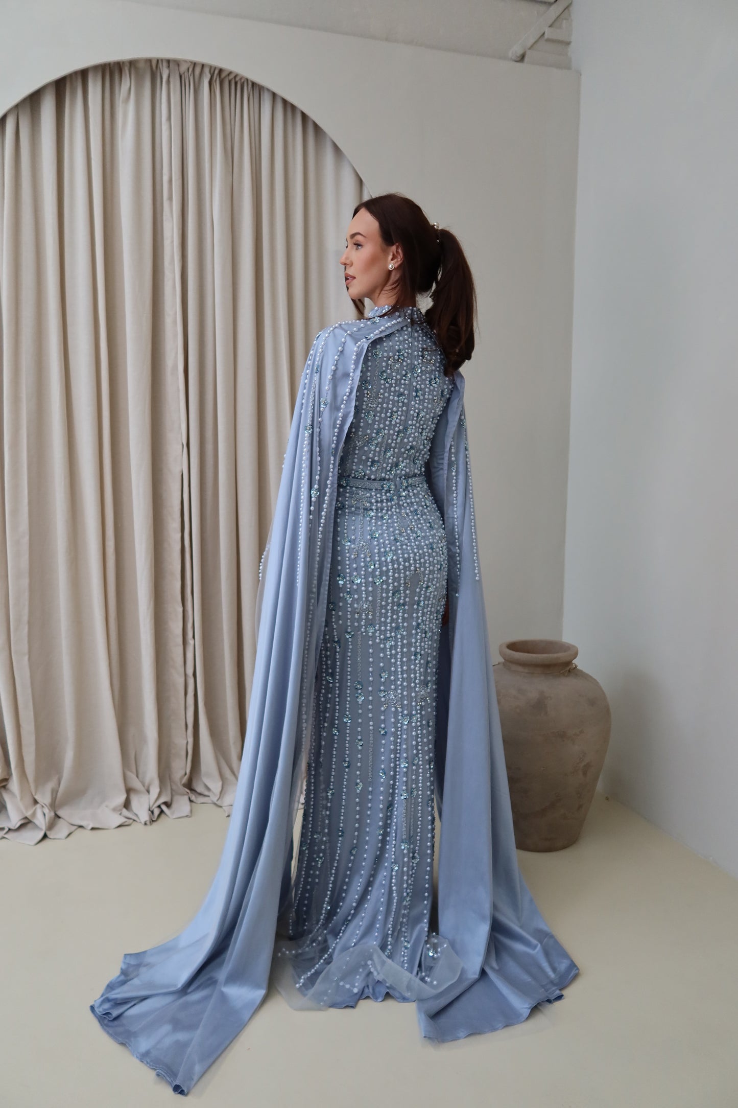 Kira Modest Long Sleeve Cape Maxi Evening