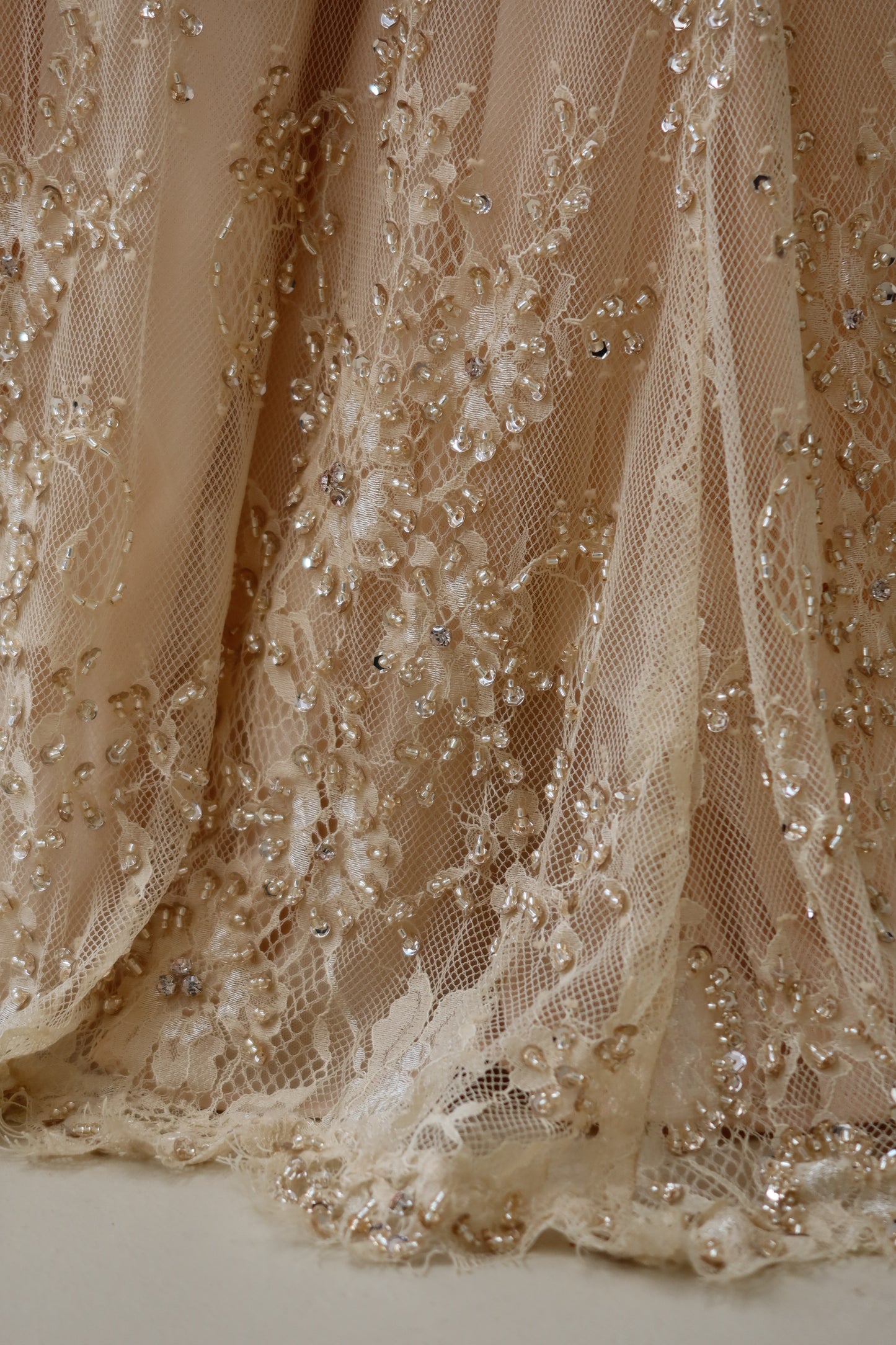 Lina Golden Beaded Lace Maxi Evening Dress