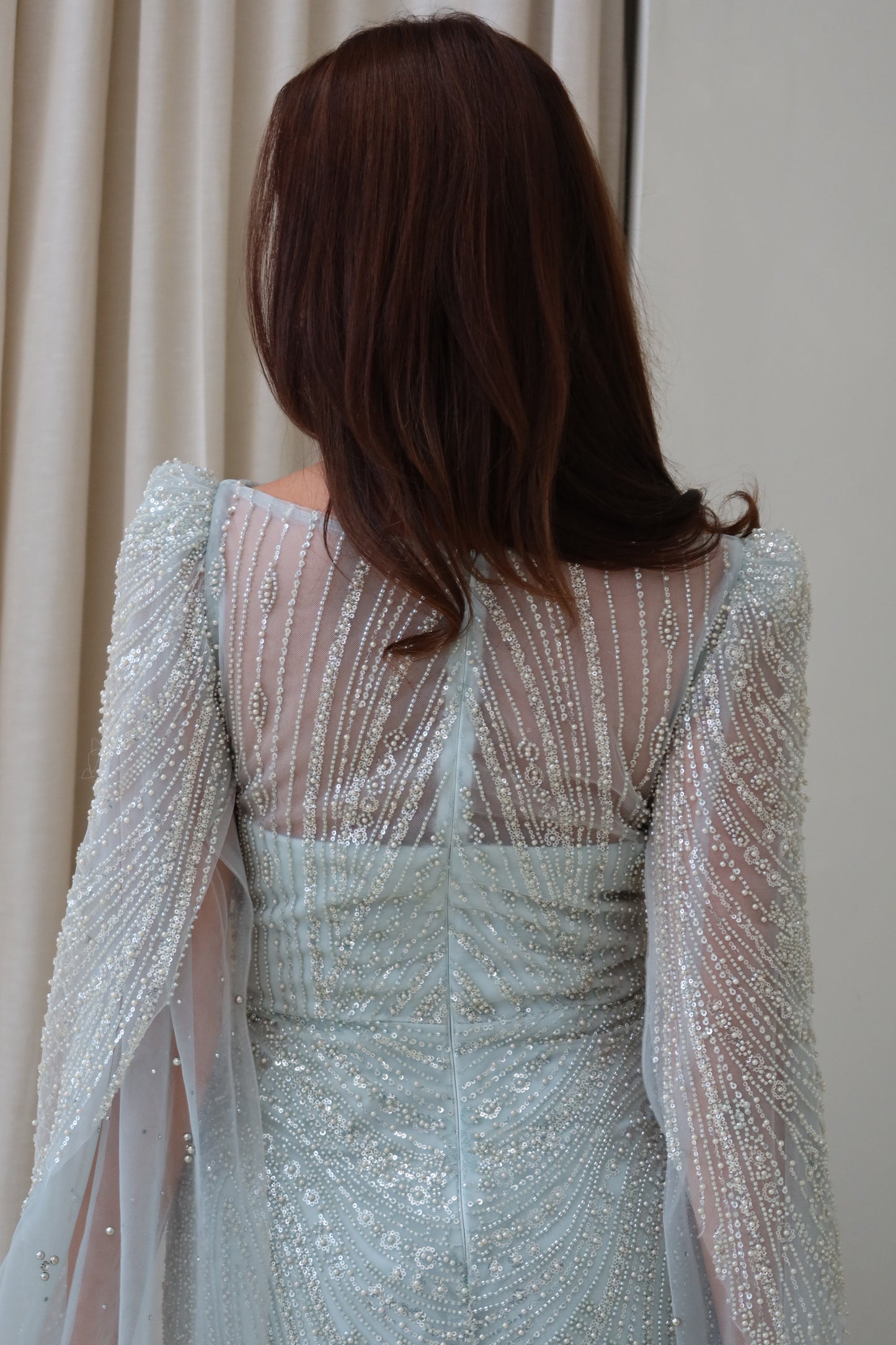 Aura Beaded Cape Sleeve Maxi Evening Dress