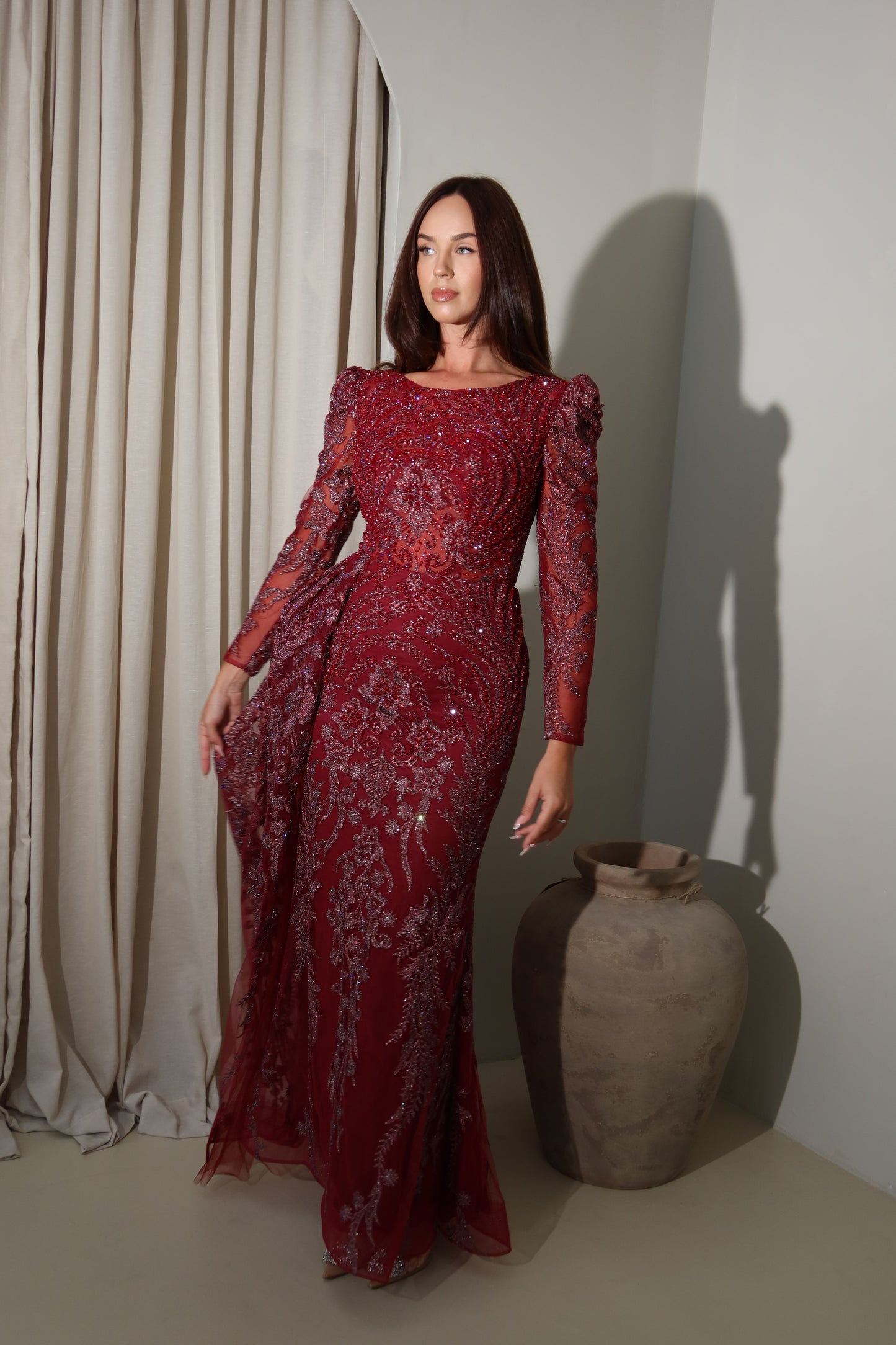 Mara Dark Red Mermaid long sleeve Evening Dress