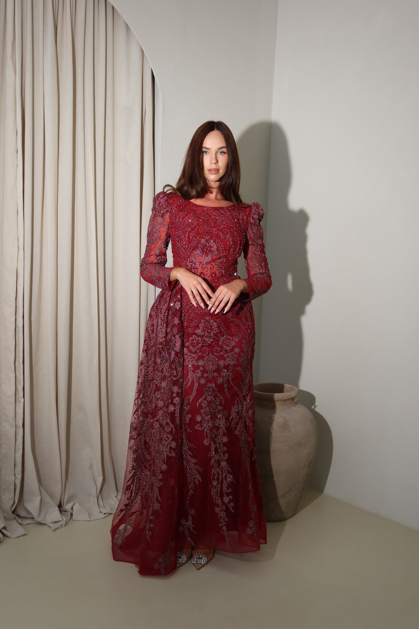 Mara Dark Red Mermaid long sleeve Evening Dress