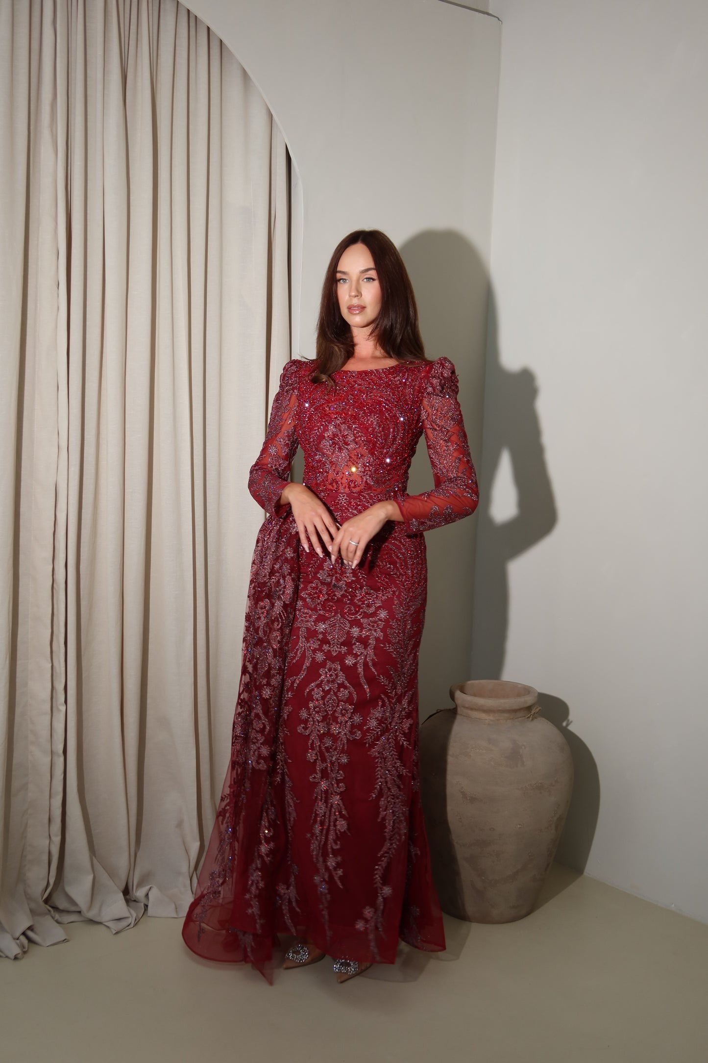 Mara Dark Red Mermaid long sleeve Evening Dress