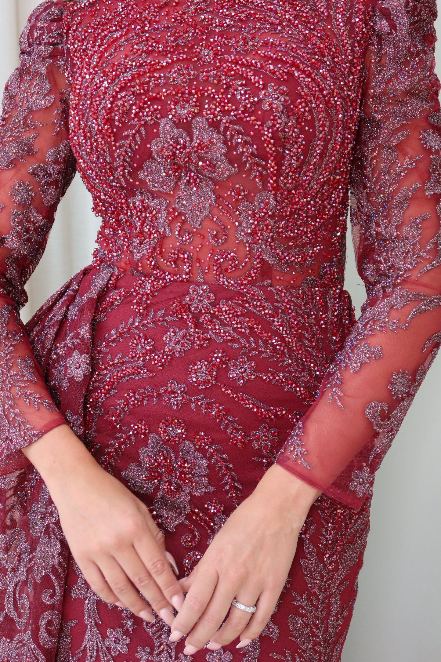 Mara Dark Red Mermaid long sleeve Evening Dress