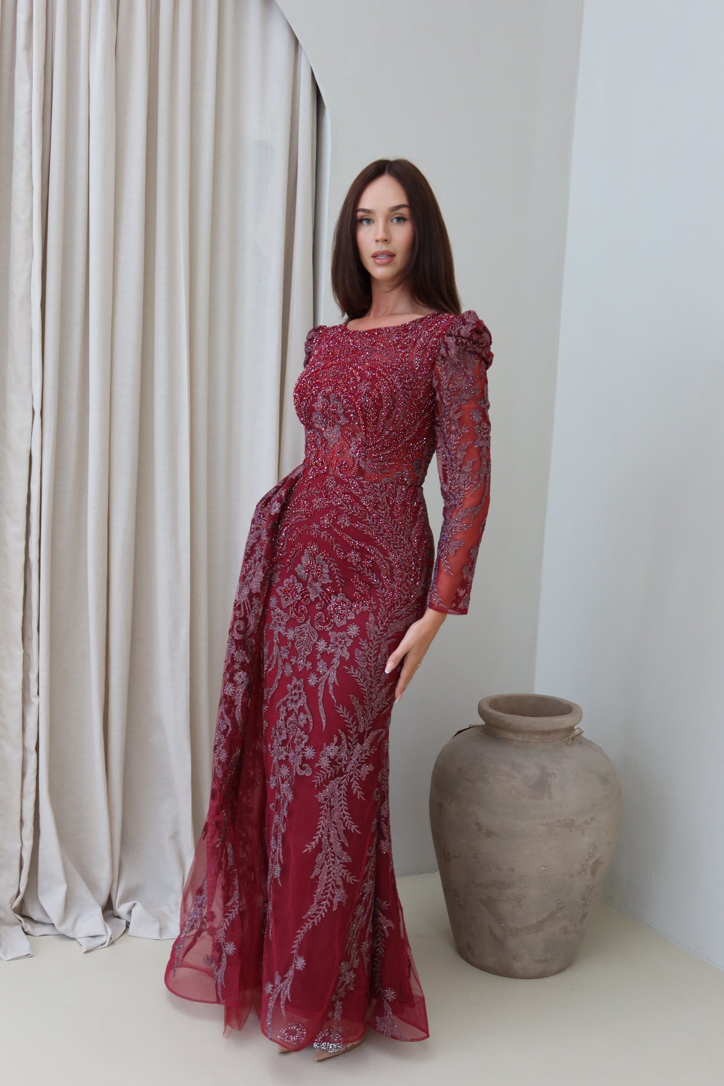 Mara Dark Red Mermaid long sleeve Evening Dress