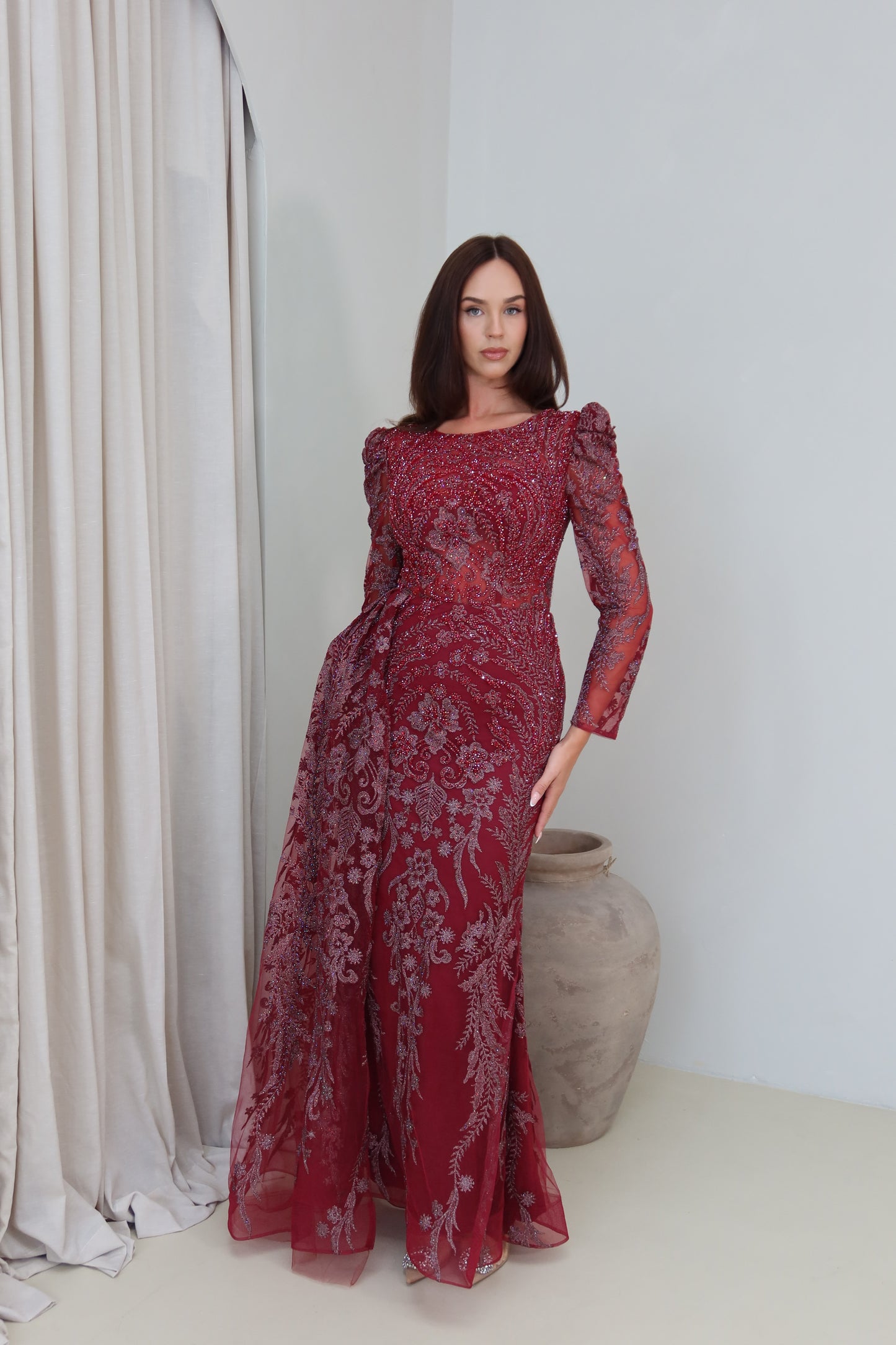 Mara Dark Red Mermaid long sleeve Evening Dress