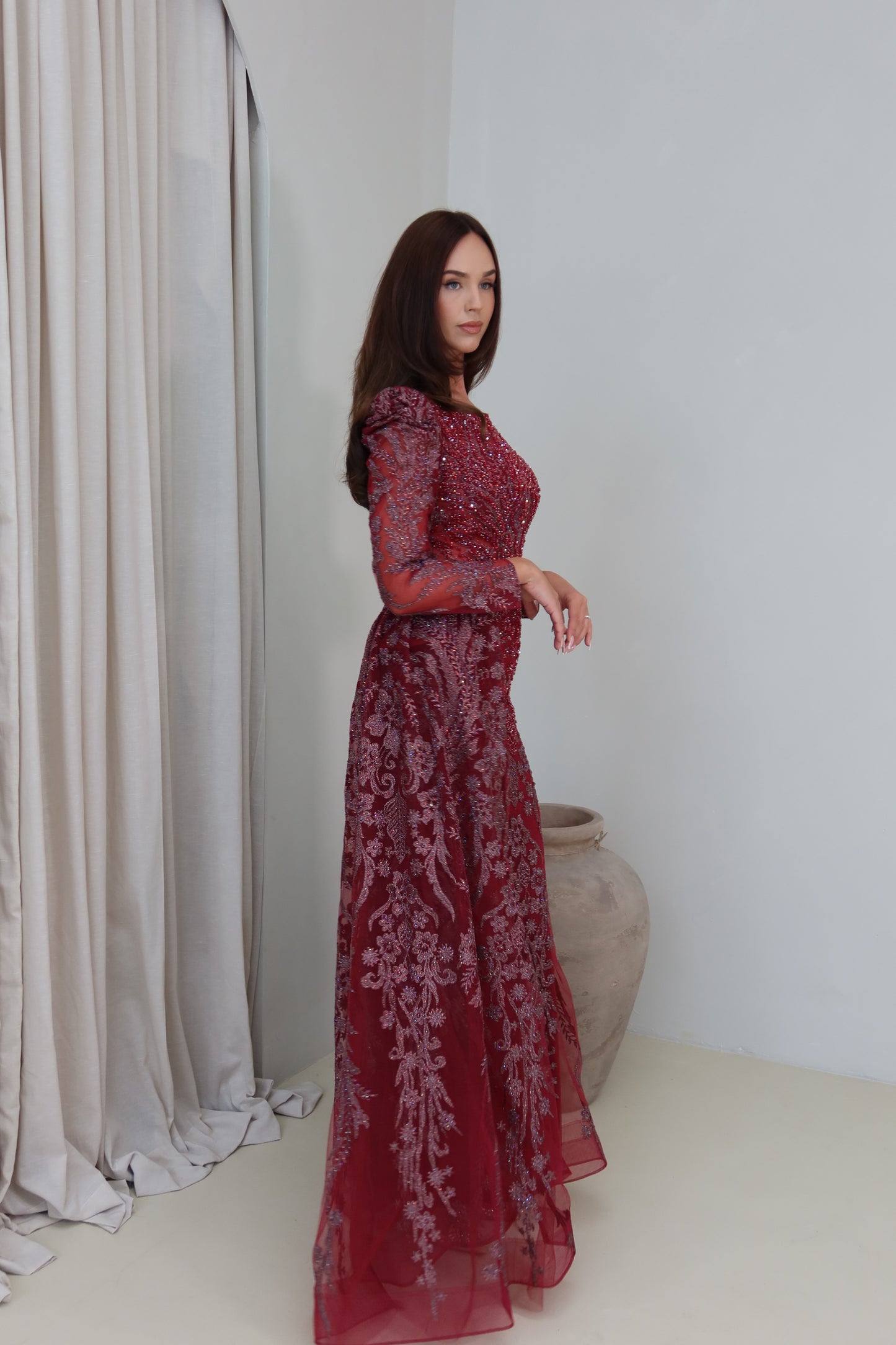 Mara Dark Red Mermaid long sleeve Evening Dress