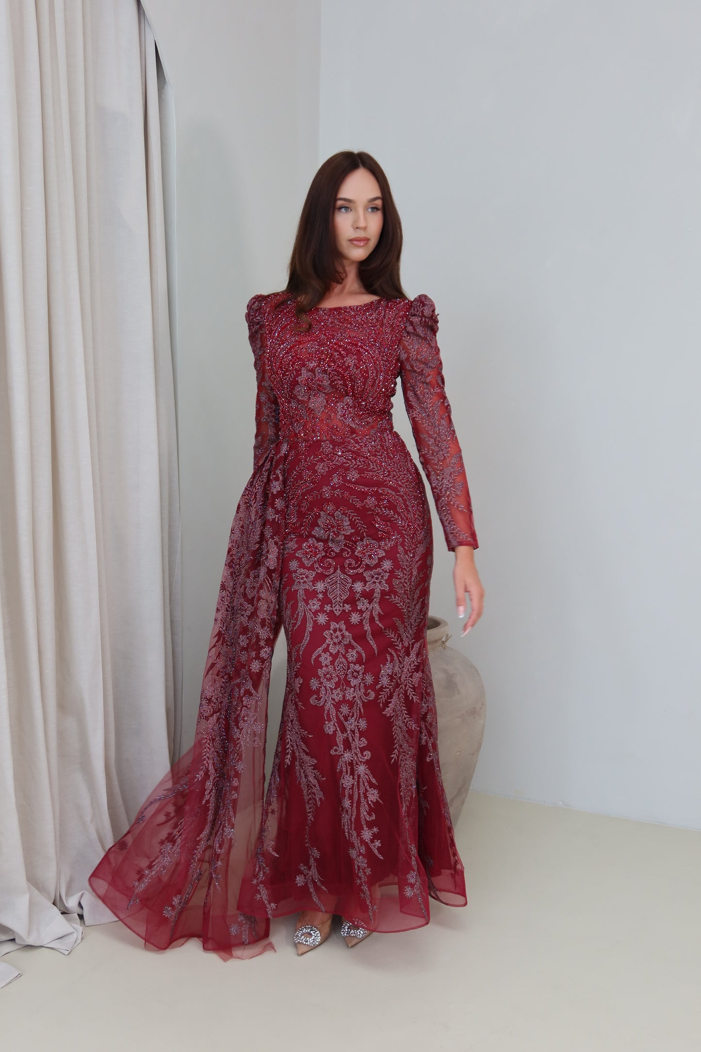 Mara Dark Red Mermaid long sleeve Evening Dress