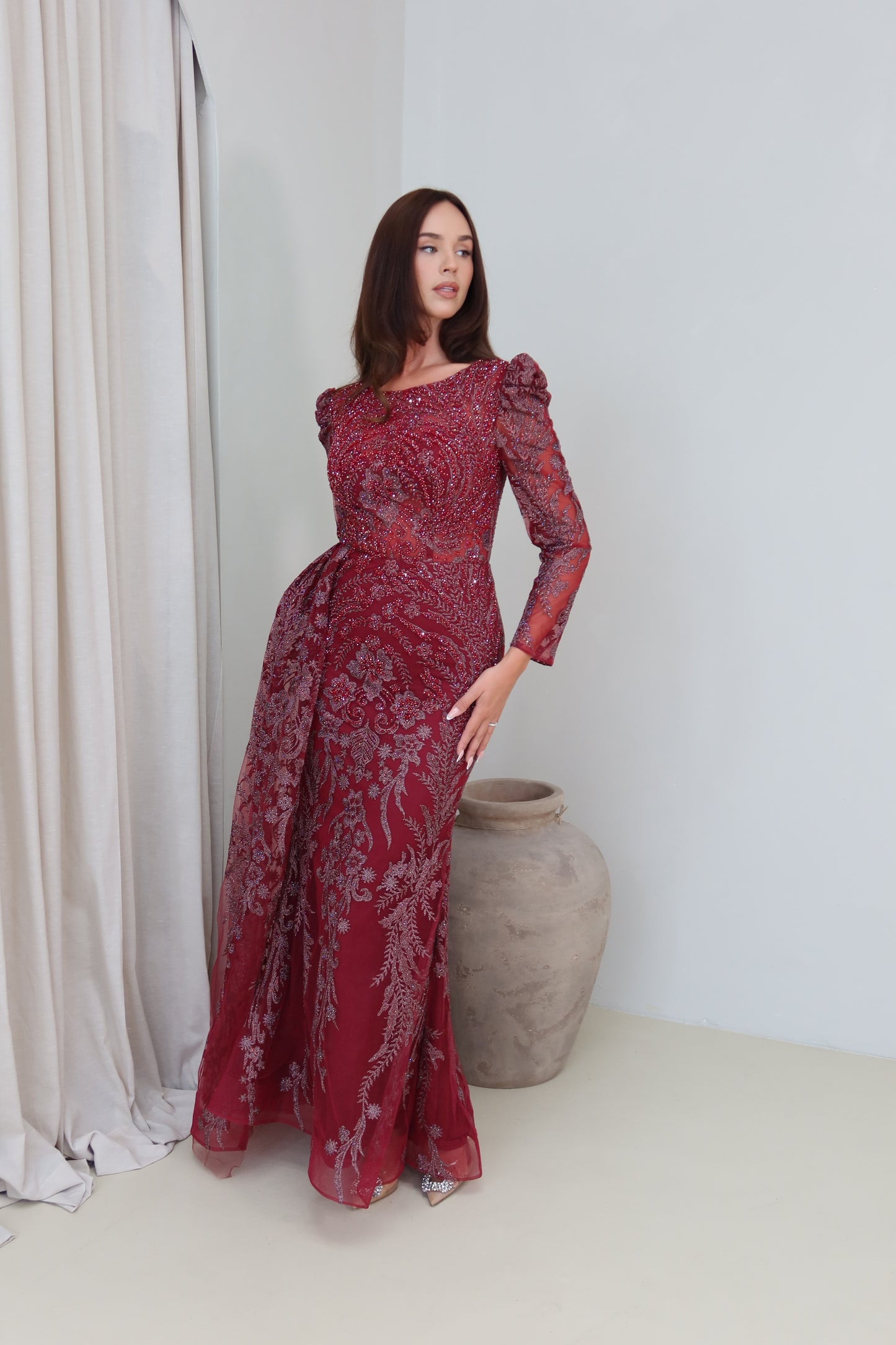 Mara Dark Red Mermaid long sleeve Evening Dress