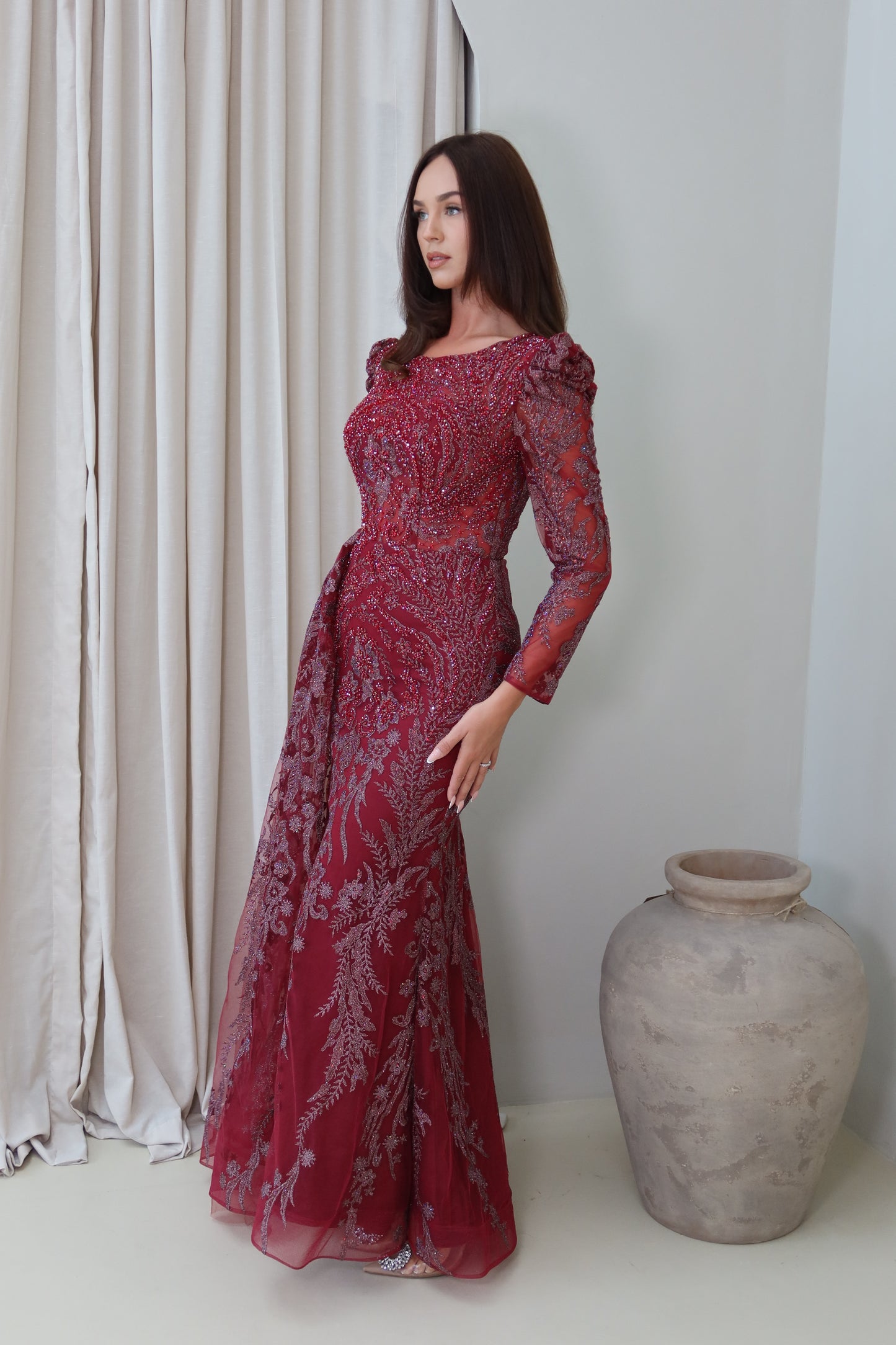 Mara Dark Red Mermaid long sleeve Evening Dress