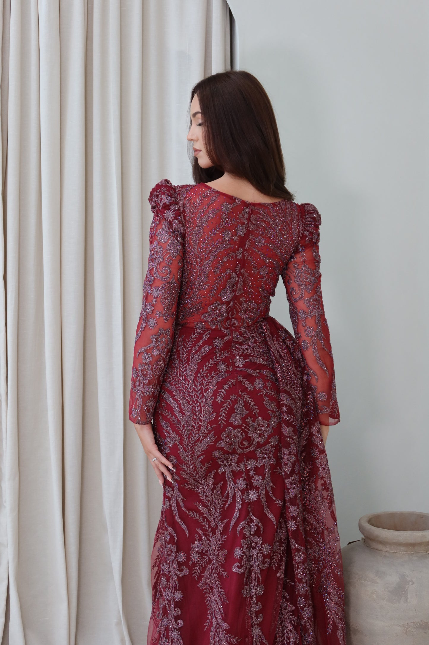 Mara Dark Red Mermaid long sleeve Evening Dress