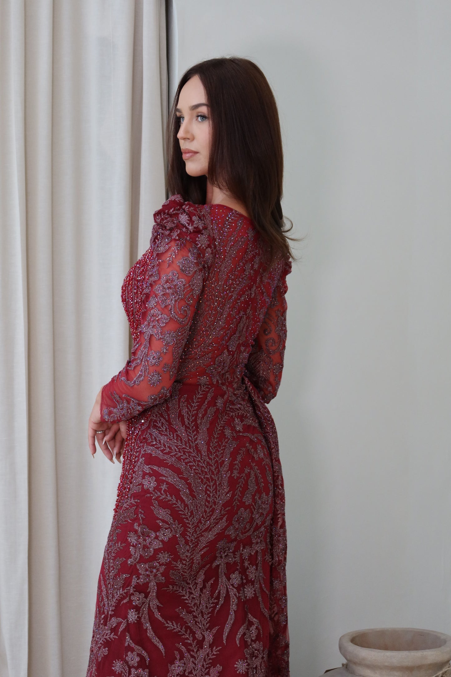 Mara Dark Red Mermaid long sleeve Evening Dress