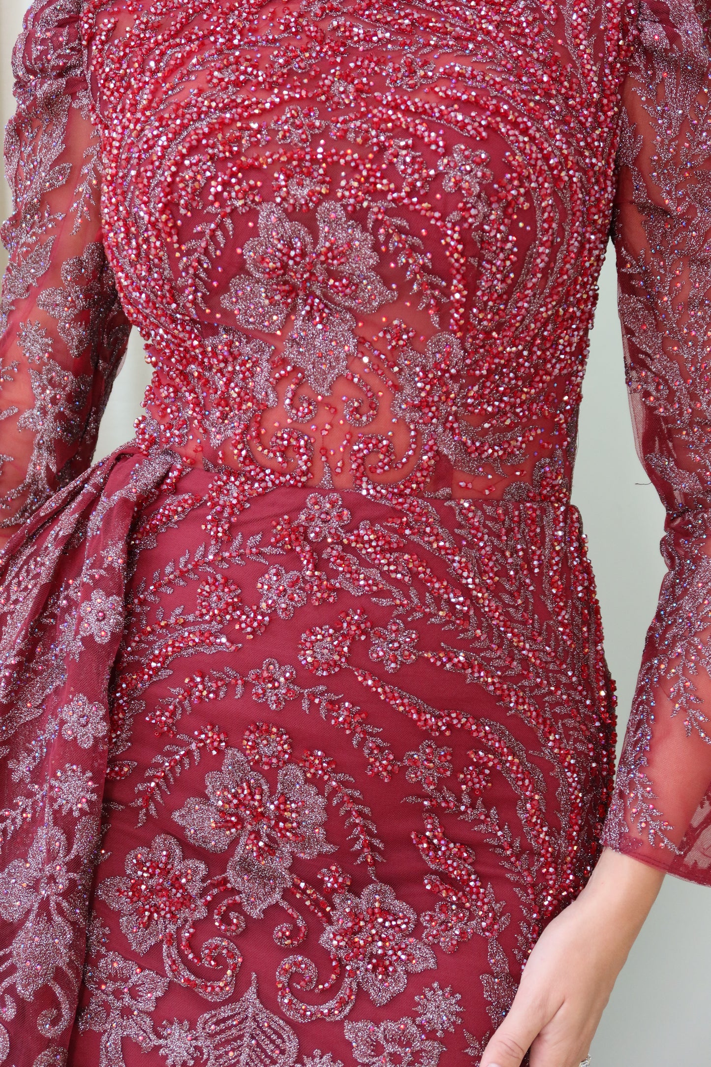 Mara Dark Red Mermaid long sleeve Evening Dress