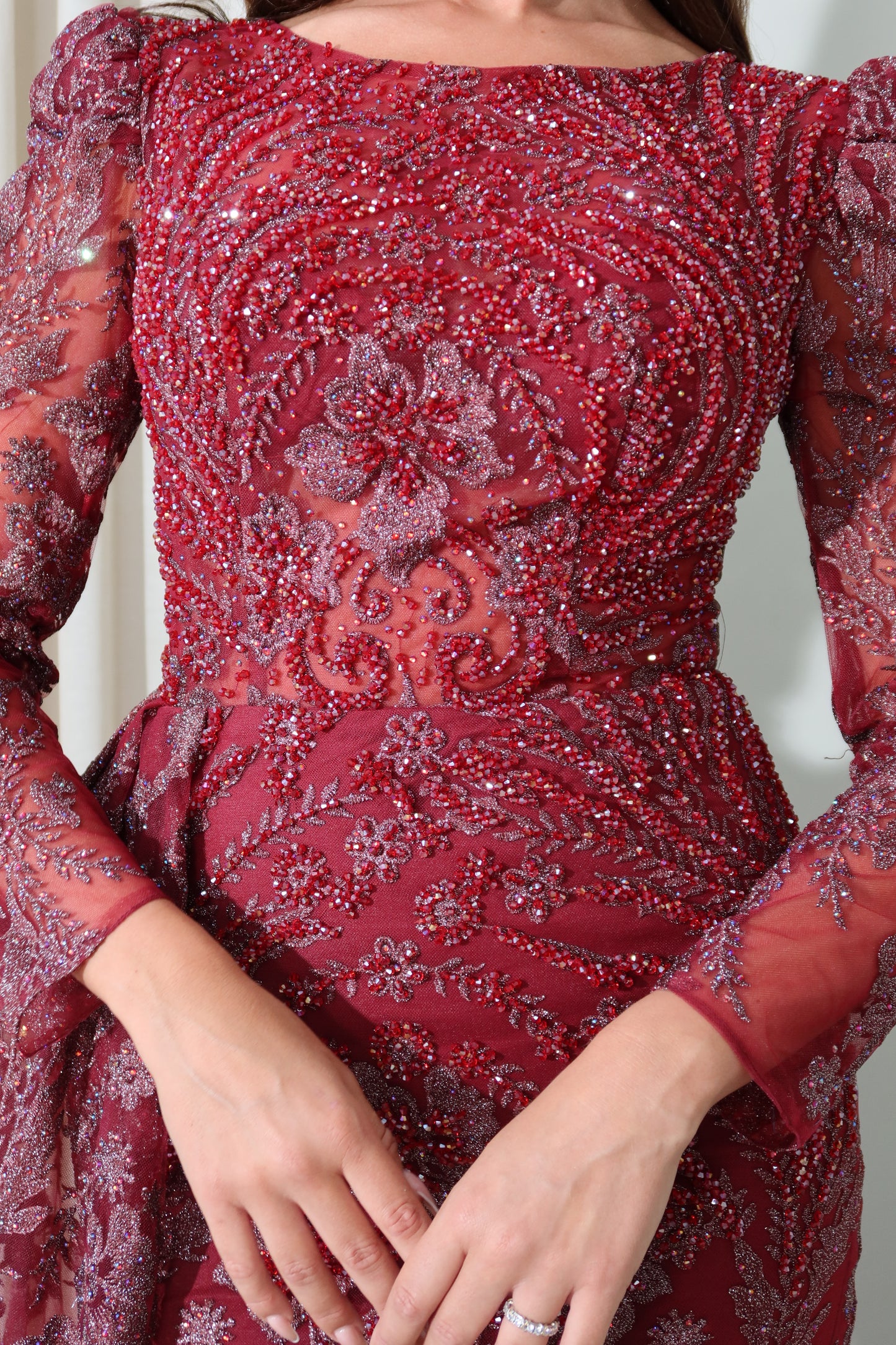 Mara Dark Red Mermaid long sleeve Evening Dress