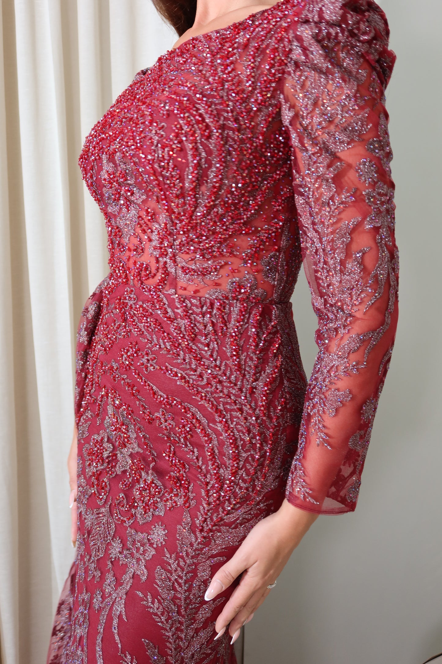 Mara Dark Red Mermaid long sleeve Evening Dress