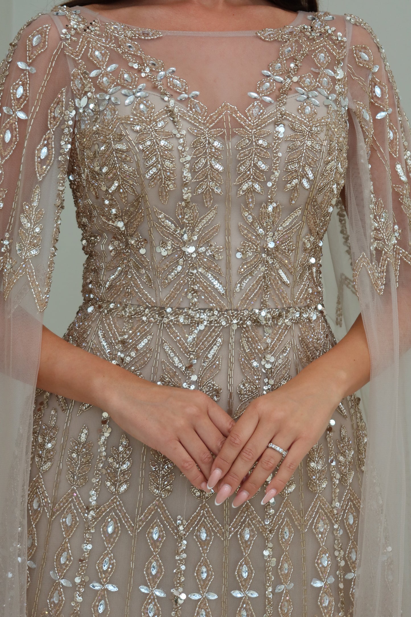 Zahar Brown Maxi Evening Dress with Cape Sleeve