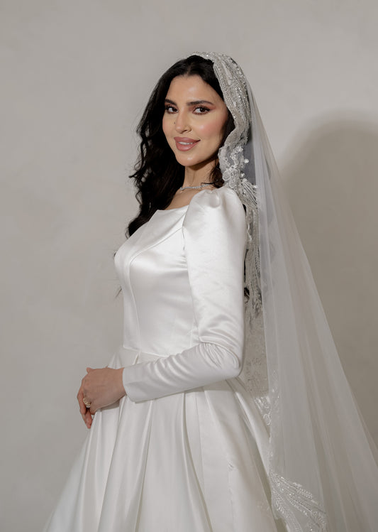 Dina Ivory beaded wedding Veil