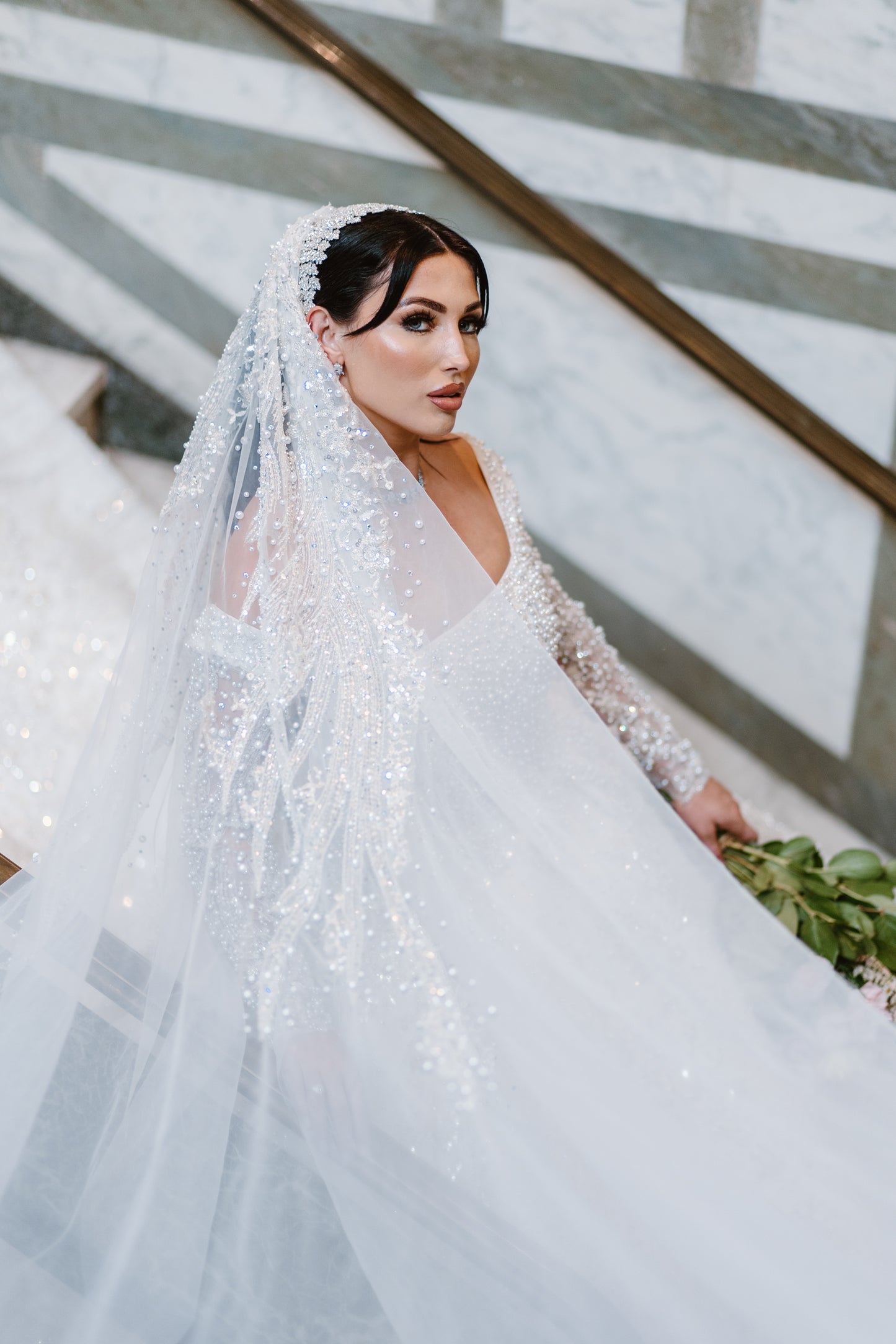 Eline beaded and pearl wedding Veil
