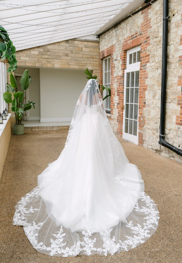 Fleur Floral applique white wedding veil