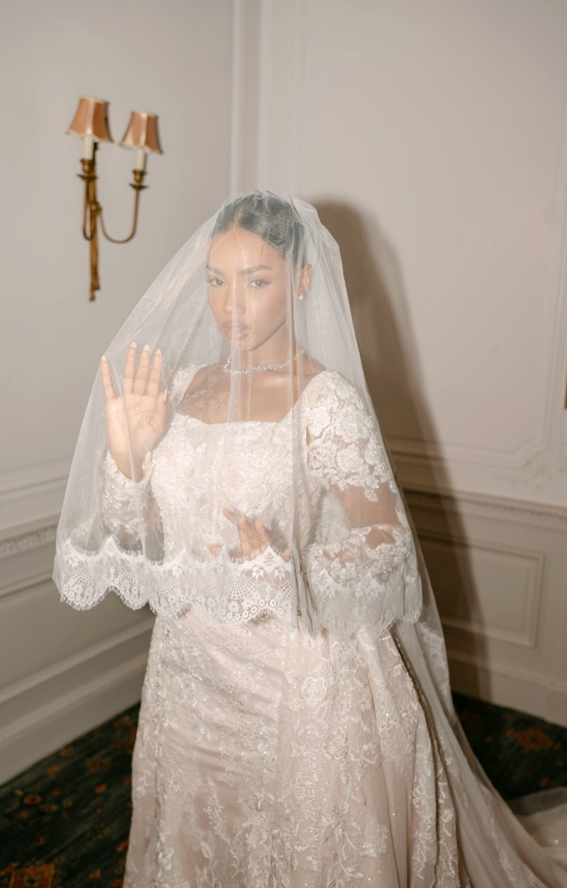 Elissa Blusher two layer cathedral lace veil