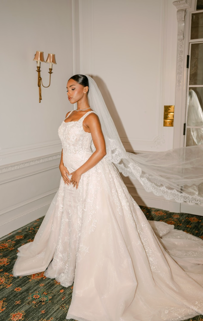 Elissa Blusher two layer cathedral lace veil